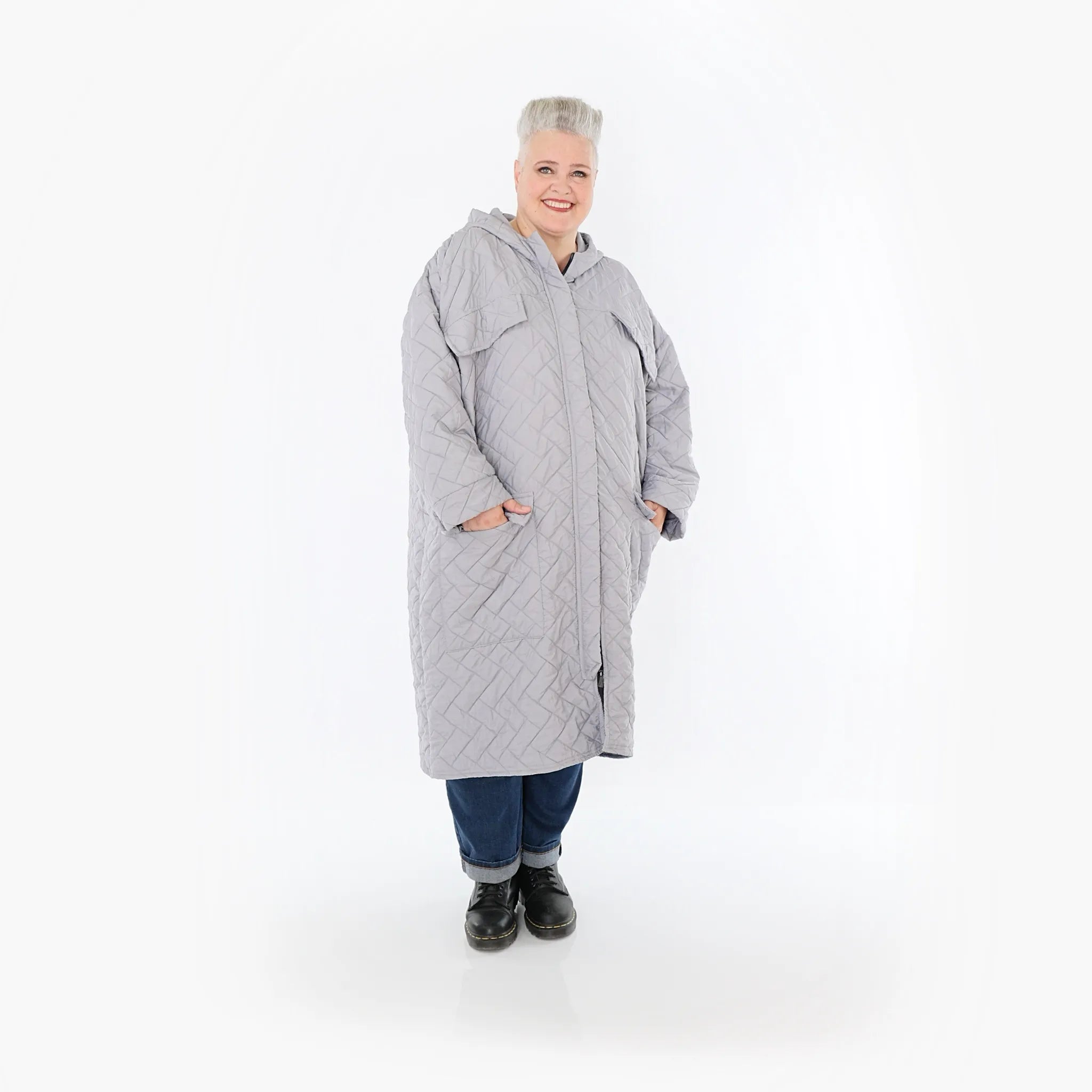  A-Form Mantel von AKH Fashion aus Materialmix, 1448.07044, Hellgrau, Kariert, Schick
