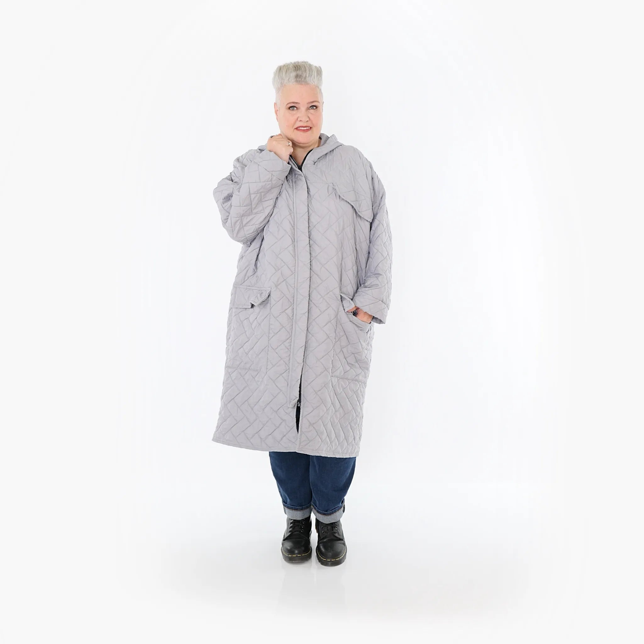  A-Form Mantel von AKH Fashion aus Materialmix, 1448.07044, Hellgrau, Kariert, Schick