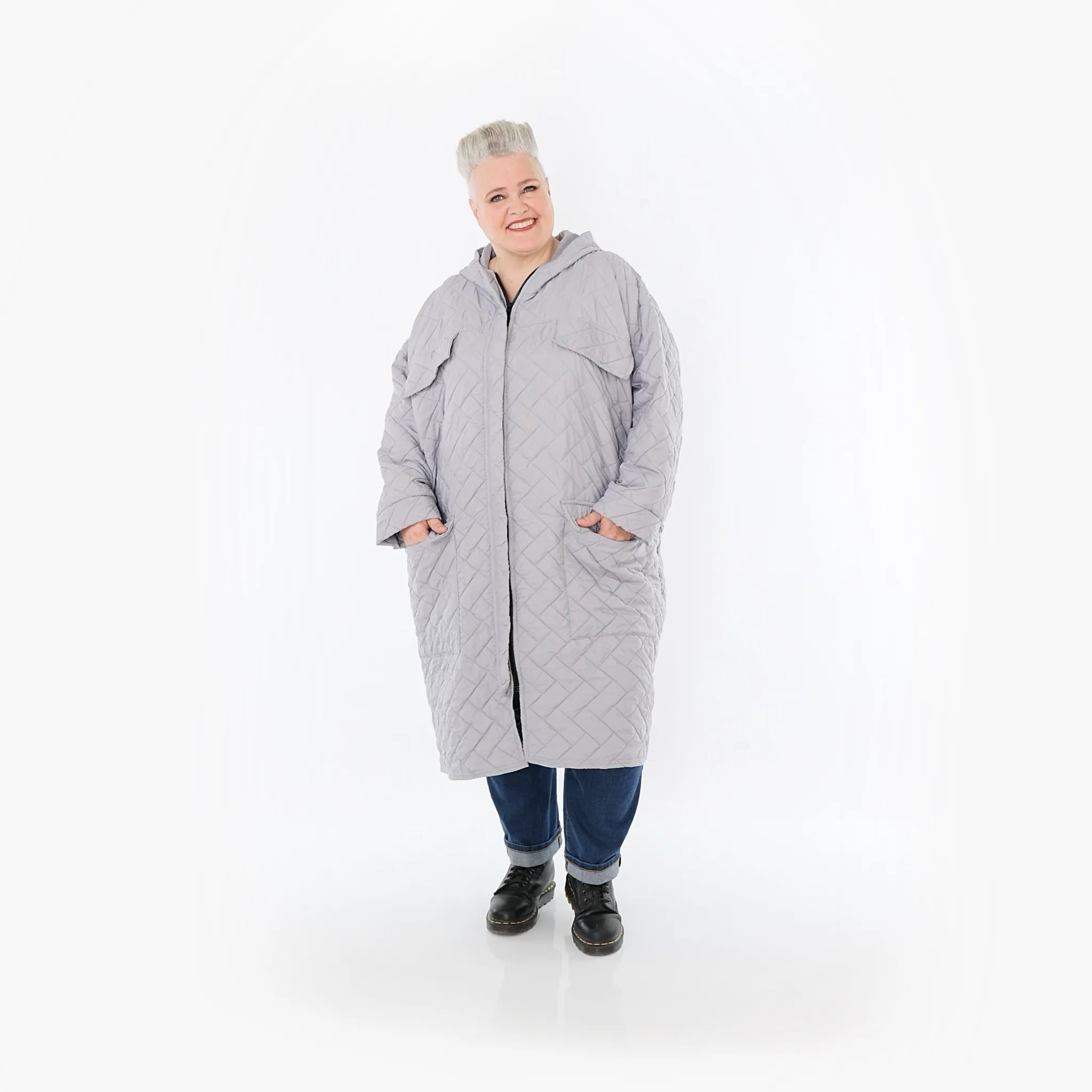  A-Form Mantel von AKH Fashion aus Materialmix, 1448.07044, Hellgrau, Kariert, Schick