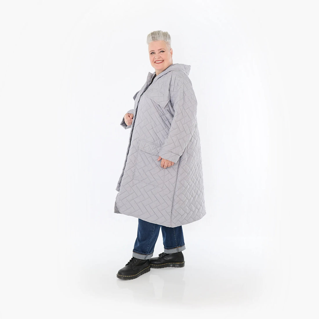  A-Form Mantel von AKH Fashion aus Materialmix, 1448.07044, Hellgrau, Kariert, Schick
