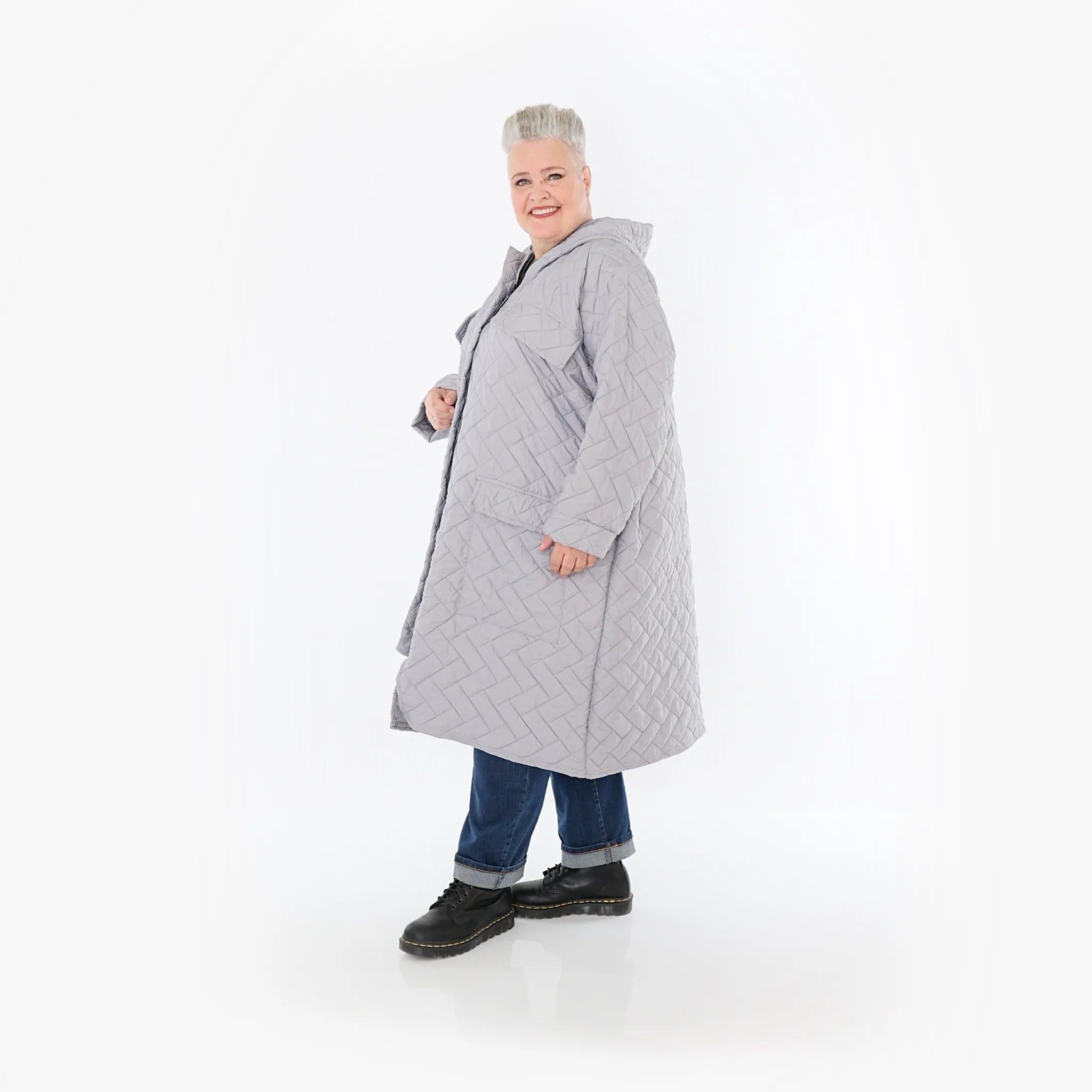  A-Form Mantel von AKH Fashion aus Materialmix, 1448.07044, Hellgrau, Kariert, Schick