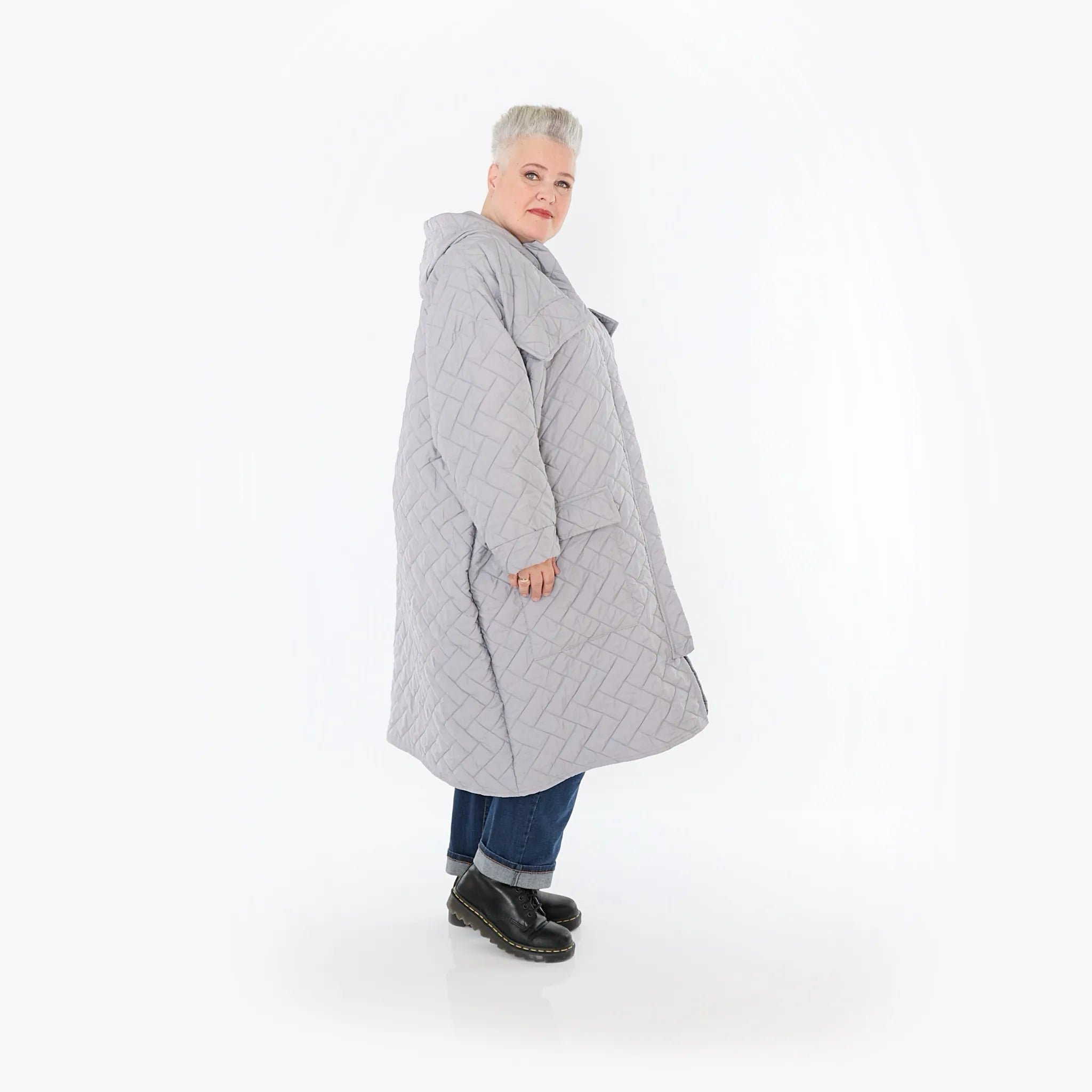  A-Form Mantel von AKH Fashion aus Materialmix, 1448.07044, Hellgrau, Kariert, Schick