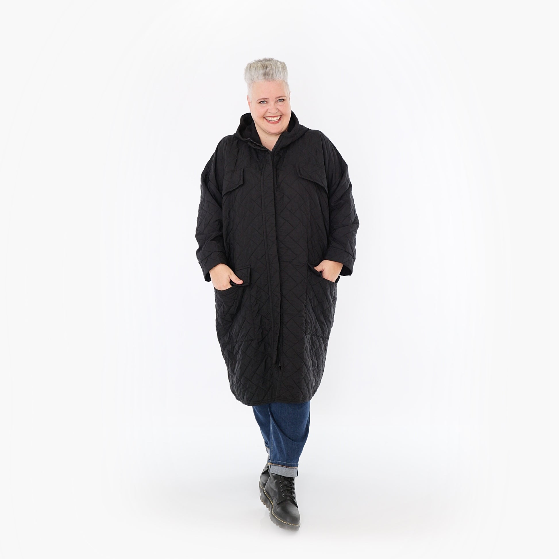  A-Form Mantel von AKH Fashion aus Materialmix, 1448.07044, Schwarz, Kariert, Schick