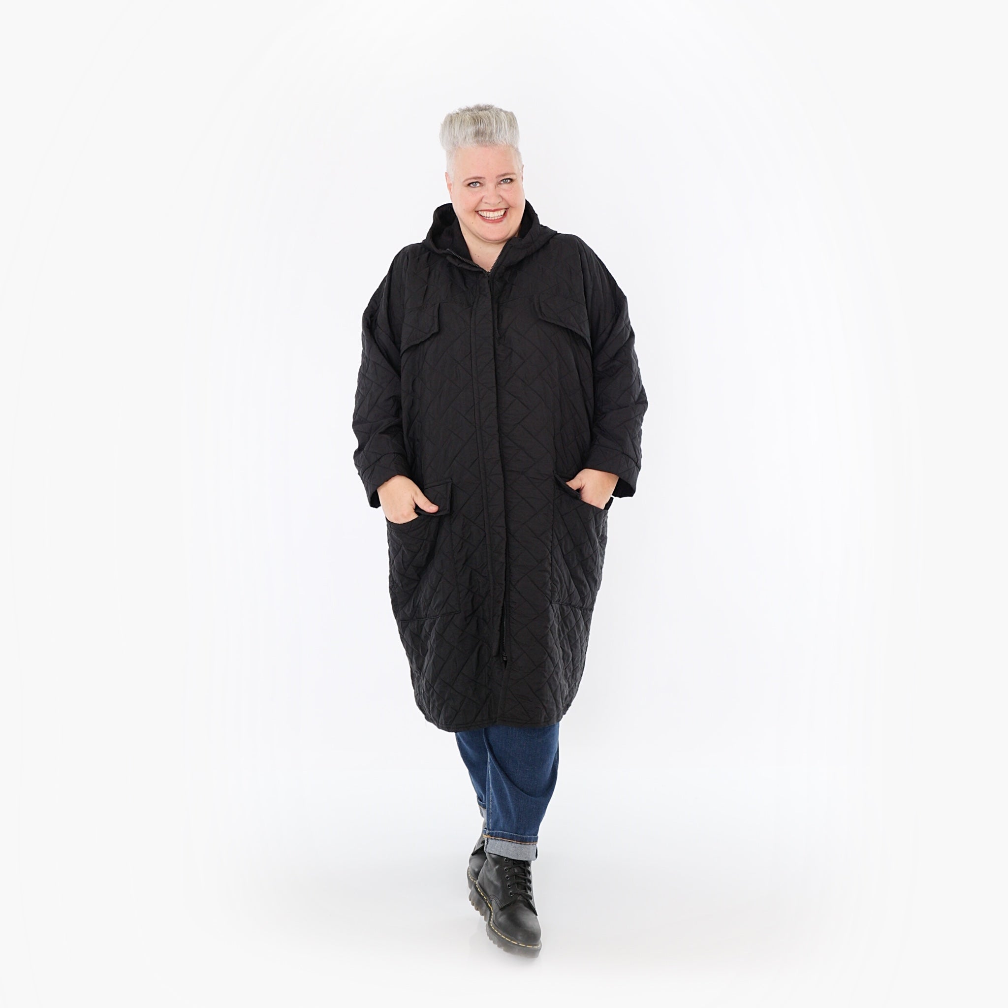  A-Form Mantel von AKH Fashion aus Materialmix, 1448.07044, Schwarz, Kariert, Schick