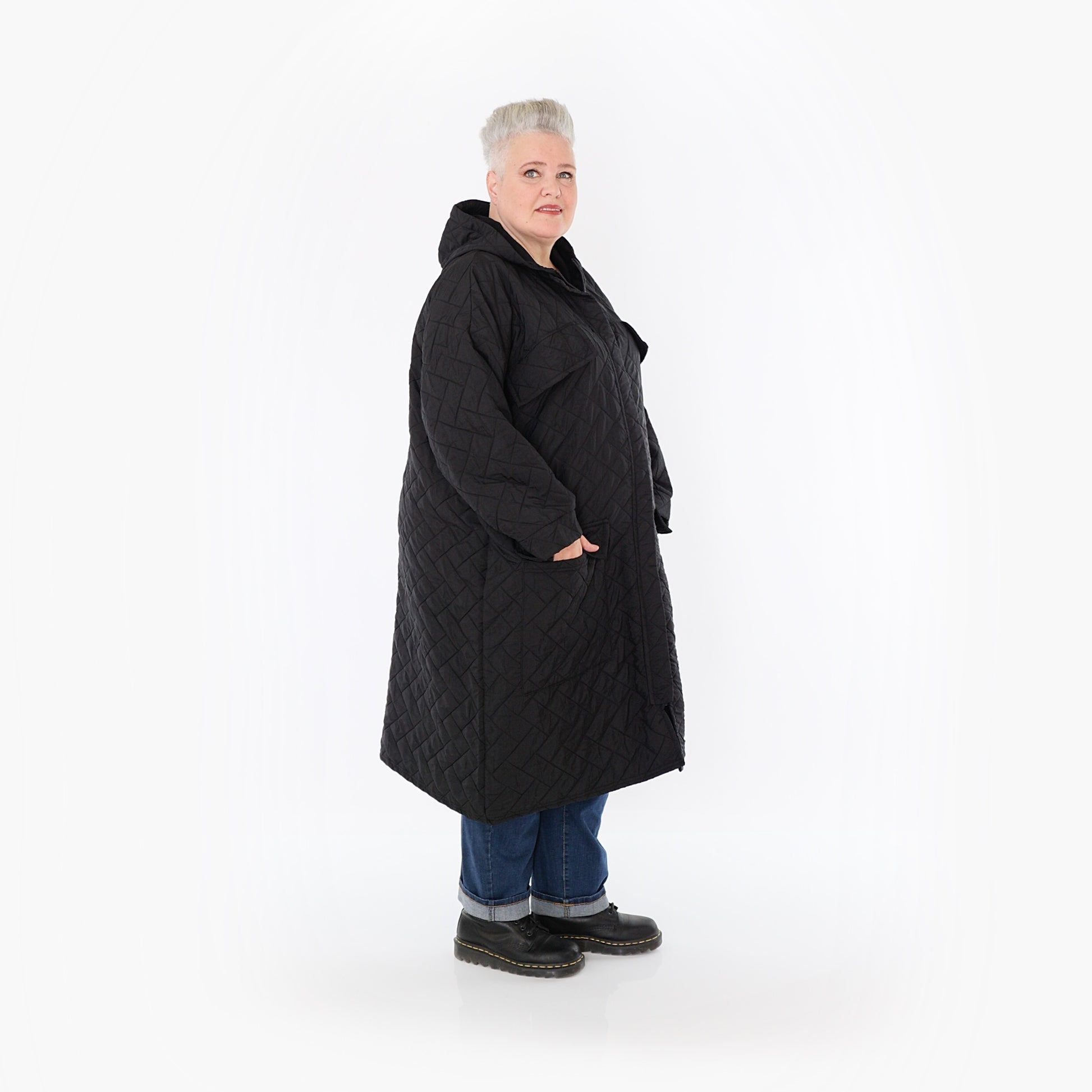  A-Form Mantel von AKH Fashion aus Materialmix, 1448.07044, Schwarz, Kariert, Schick