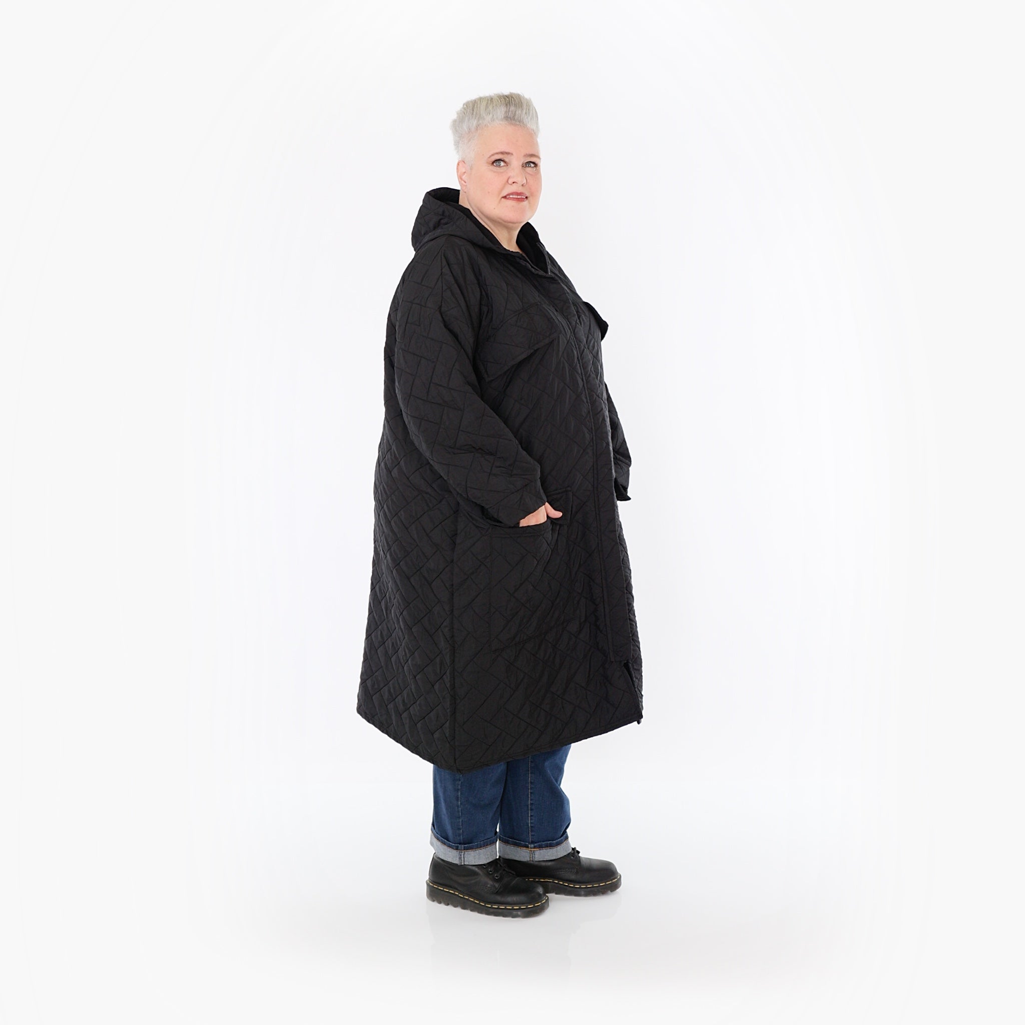  A-Form Mantel von AKH Fashion aus Materialmix, 1448.07044, Schwarz, Kariert, Schick