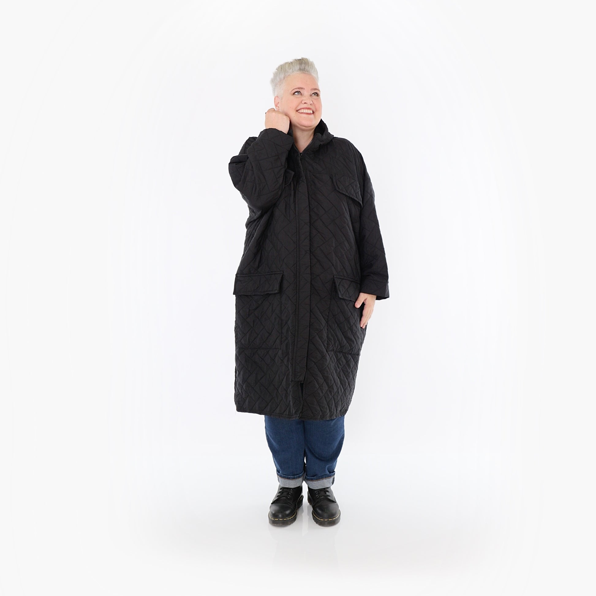  A-Form Mantel von AKH Fashion aus Materialmix, 1448.07044, Schwarz, Kariert, Schick