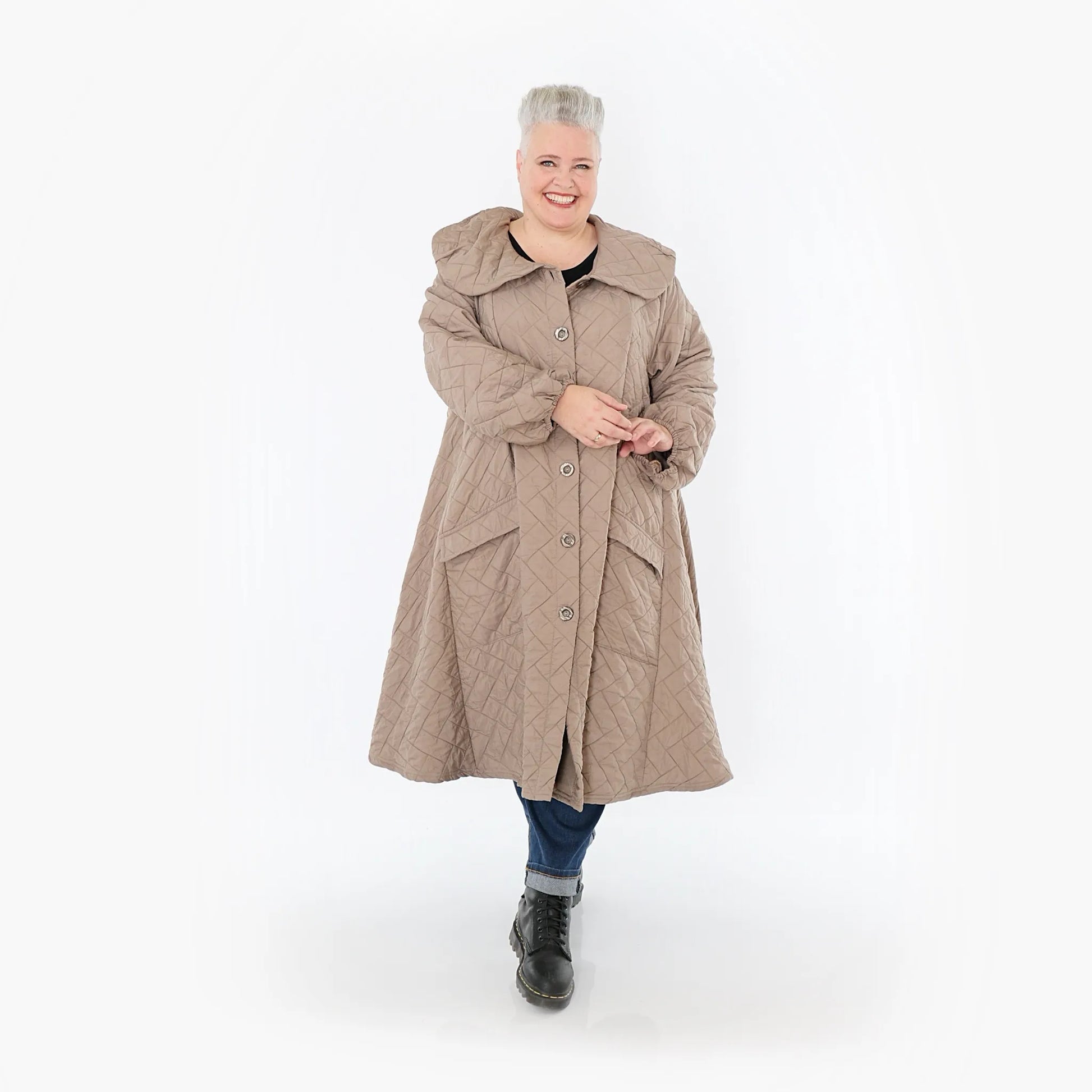  A-Form Mantel von AKH Fashion aus Materialmix, 1448.07034, Cognac, Kariert, Schick, Schick