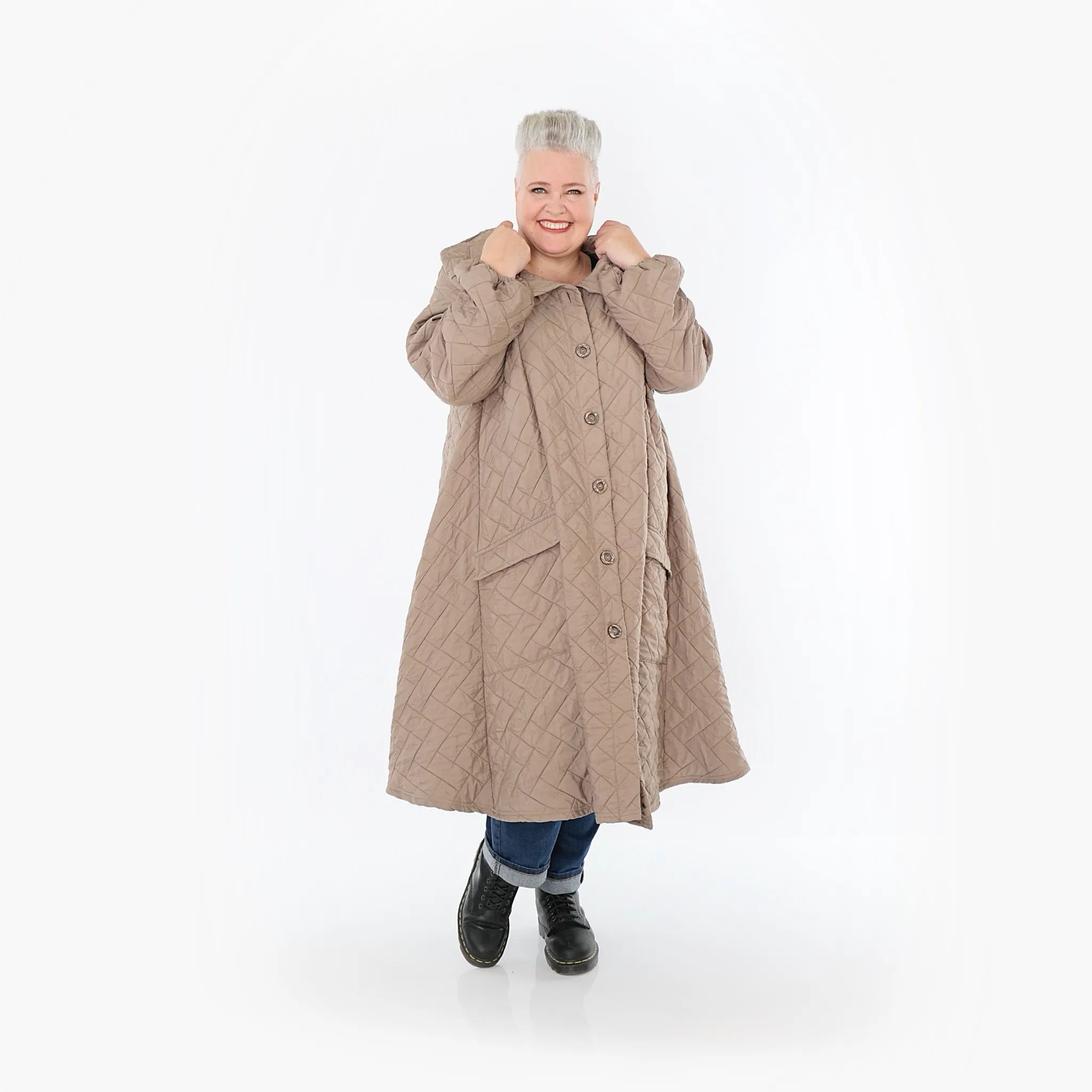  A-Form Mantel von AKH Fashion aus Materialmix, 1448.07034, Cognac, Kariert, Schick, Schick