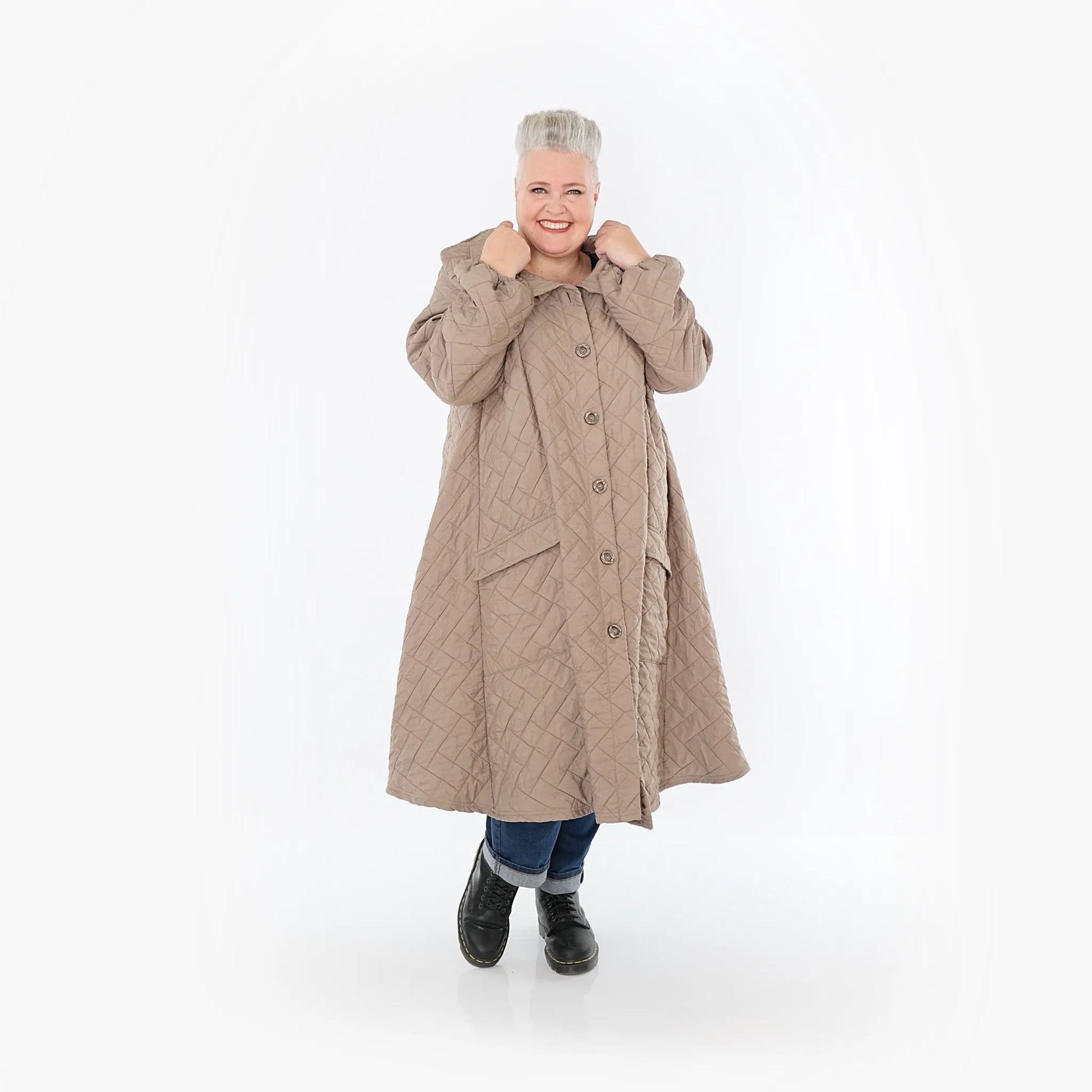  A-Form Mantel von AKH Fashion aus Materialmix, 1448.07034, Cognac, Kariert, Schick, Schick