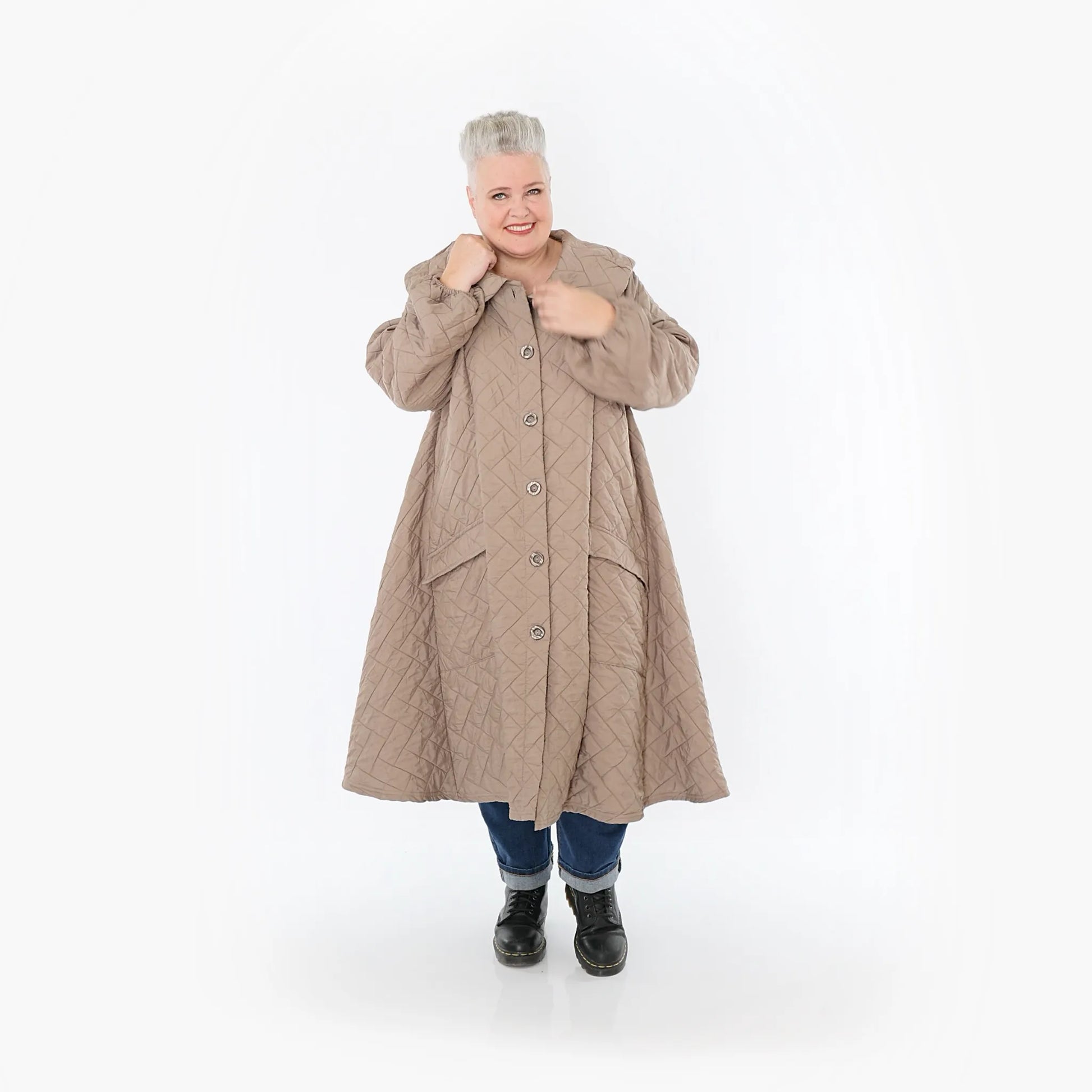  A-Form Mantel von AKH Fashion aus Materialmix, 1448.07034, Cognac, Kariert, Schick, Schick