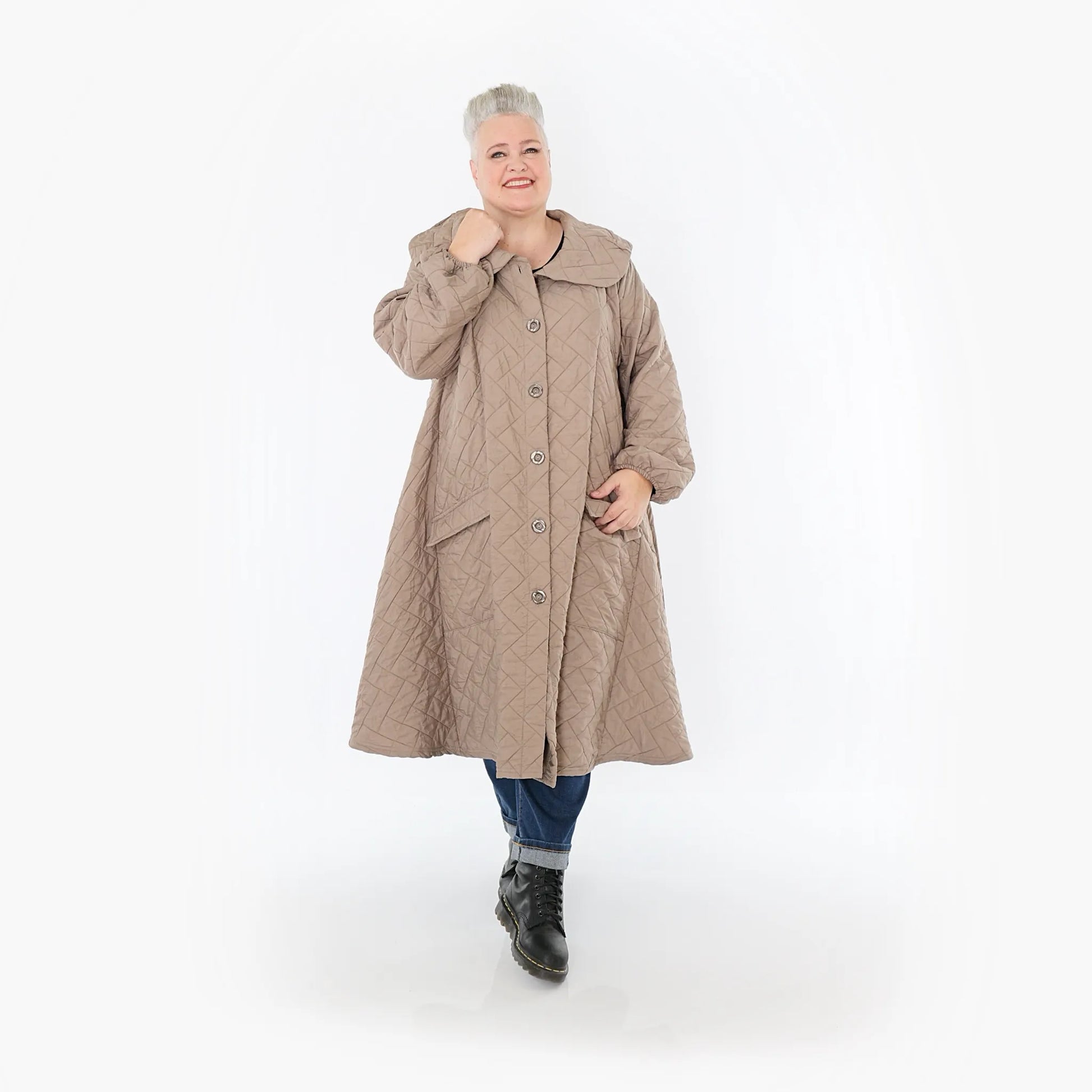  A-Form Mantel von AKH Fashion aus Materialmix, 1448.07034, Cognac, Kariert, Schick, Schick