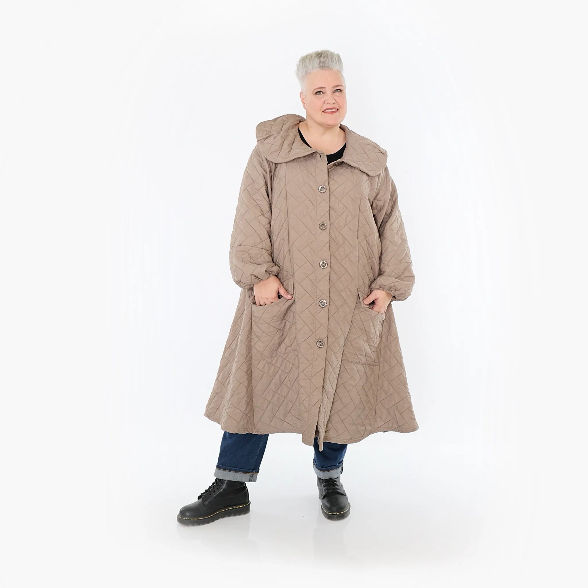  A-Form Mantel von AKH Fashion aus Materialmix, 1448.07034, Cognac, Kariert, Schick, Schick