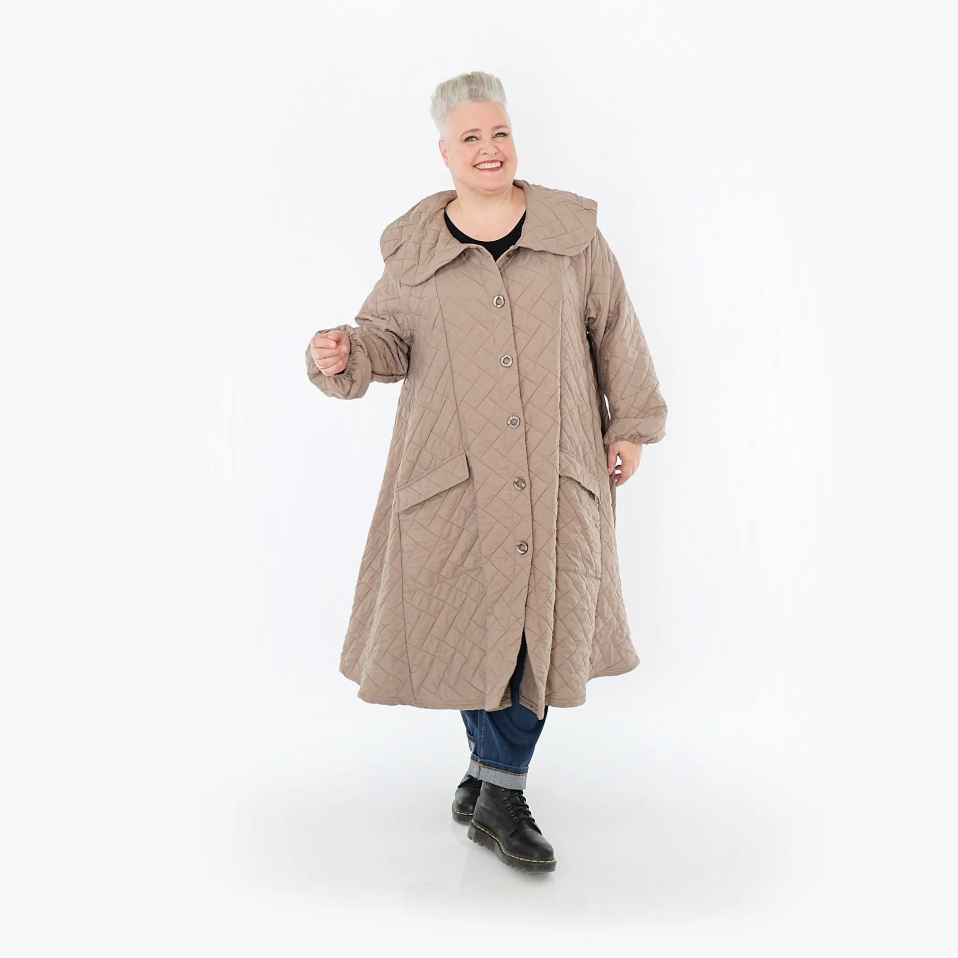  A-Form Mantel von AKH Fashion aus Materialmix, 1448.07034, Cognac, Kariert, Schick, Schick