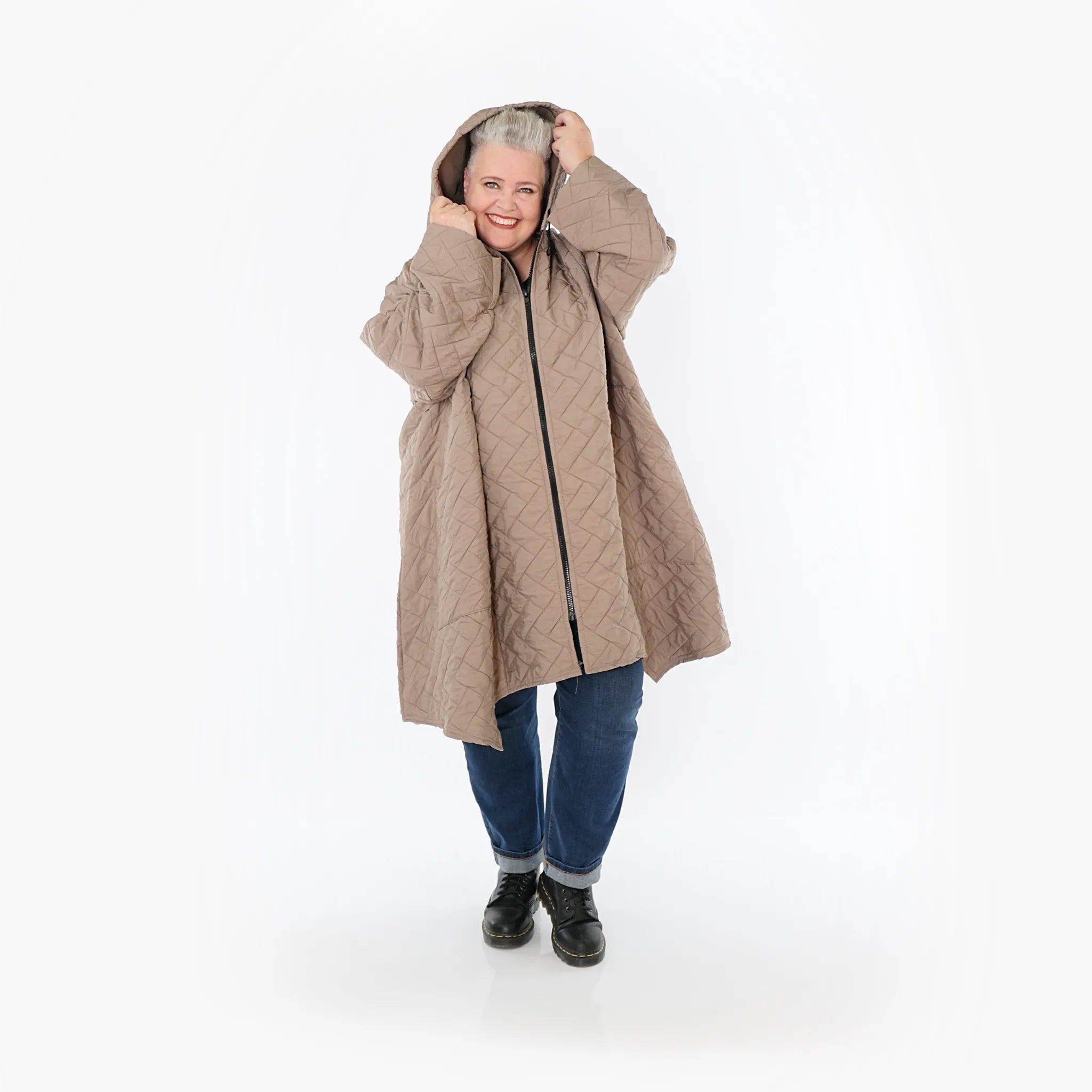  A-Form Mantel von AKH Fashion aus Materialmix, 1448.07043, Cognac, Kariert, Schick, Schick