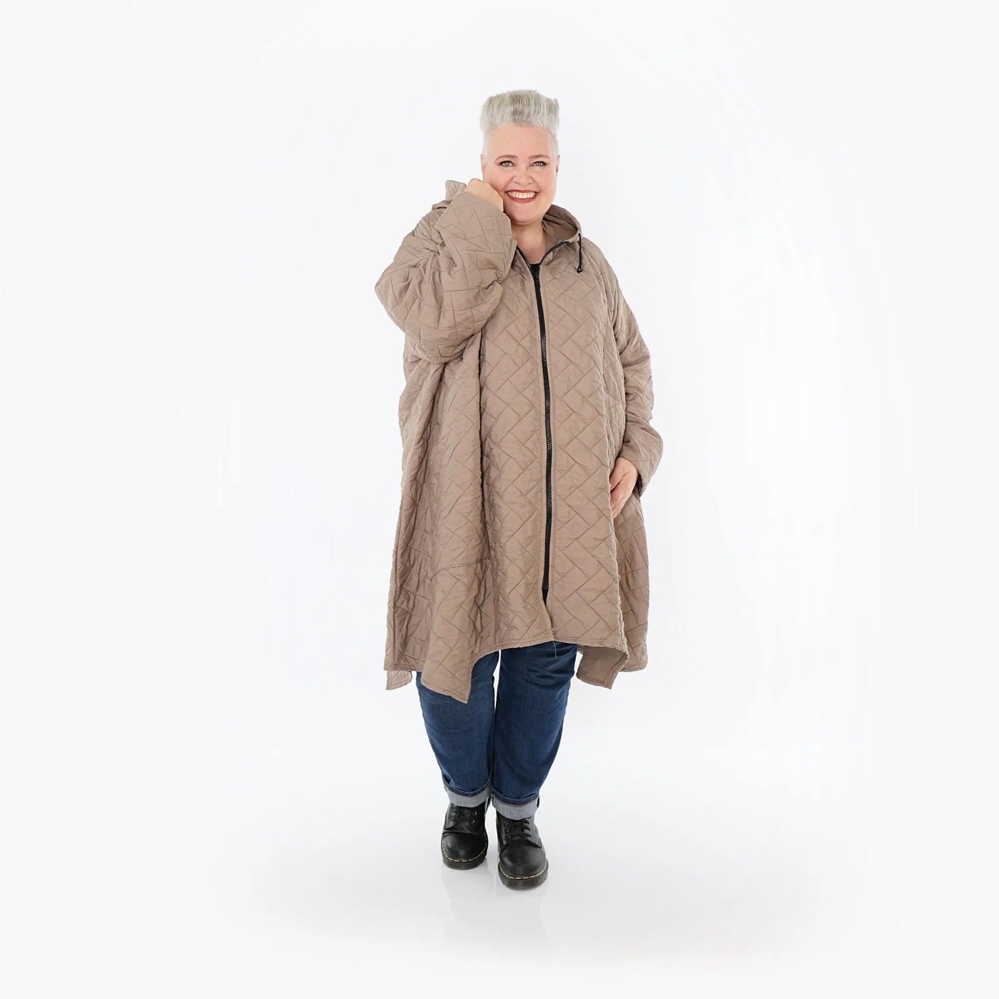  A-Form Mantel von AKH Fashion aus Materialmix, 1448.07043, Cognac, Kariert, Schick, Schick