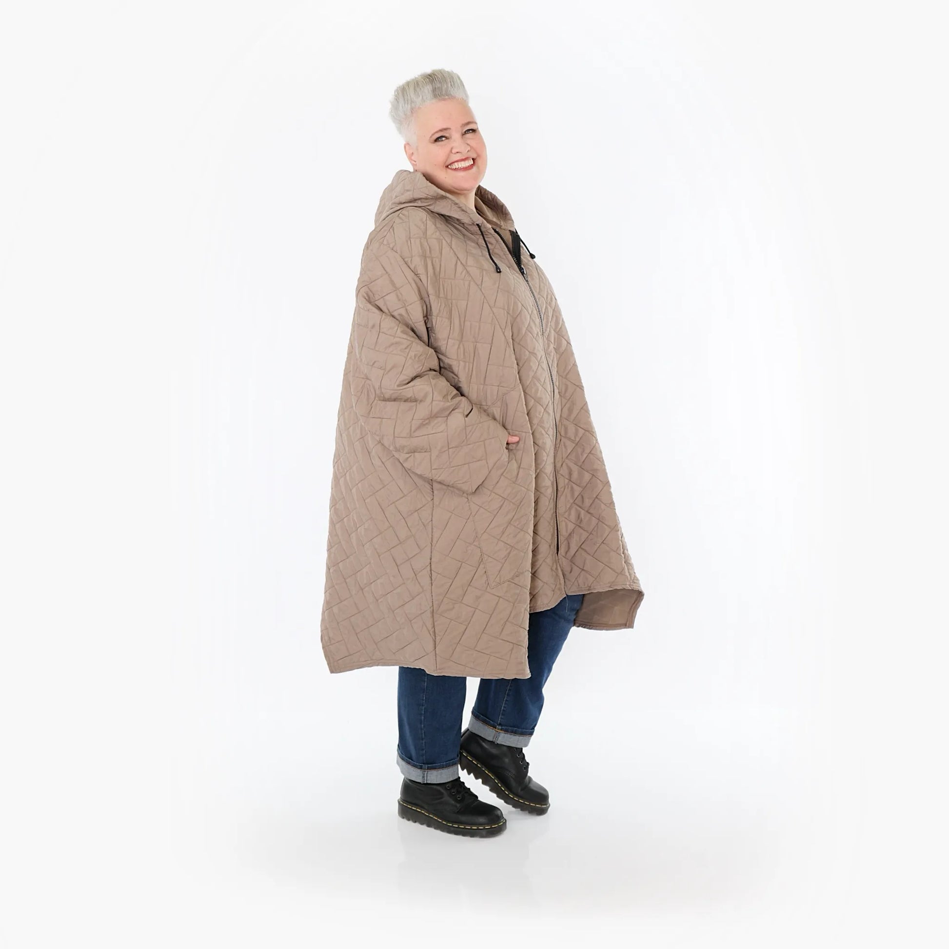  A-Form Mantel von AKH Fashion aus Materialmix, 1448.07043, Cognac, Kariert, Schick, Schick