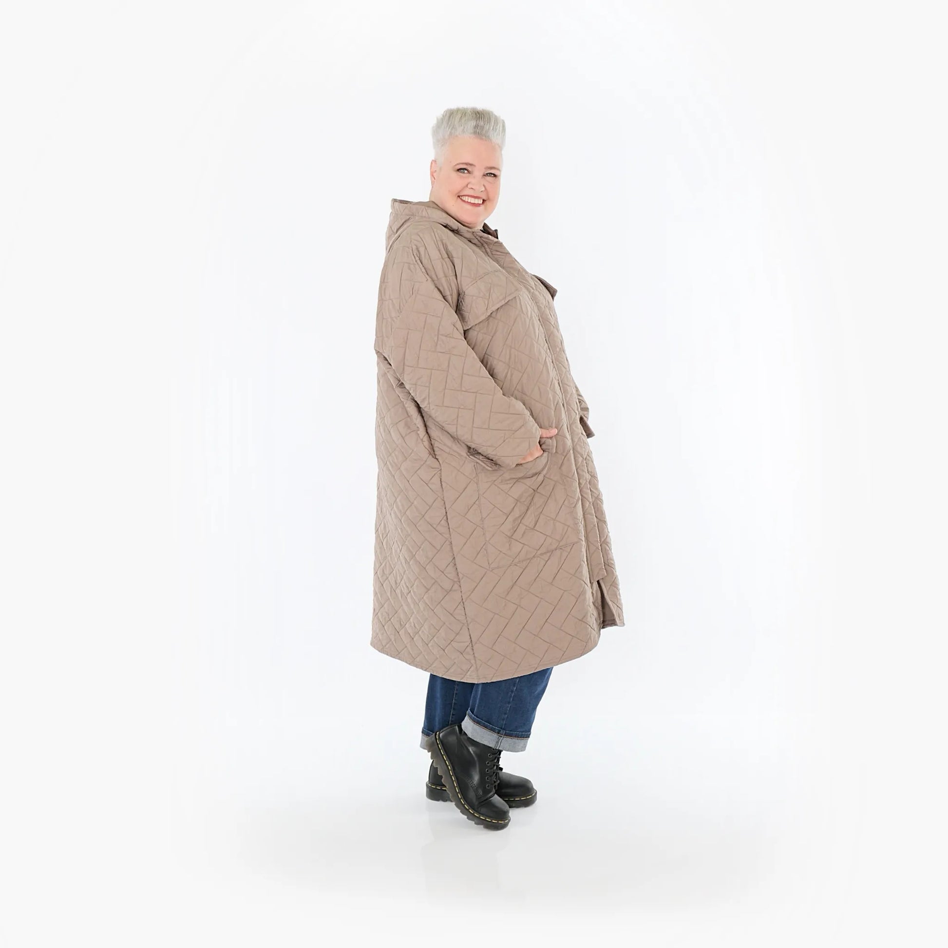  A-Form Mantel von AKH Fashion aus Materialmix, 1448.07044, Cognac, Kariert, Schick, Schick