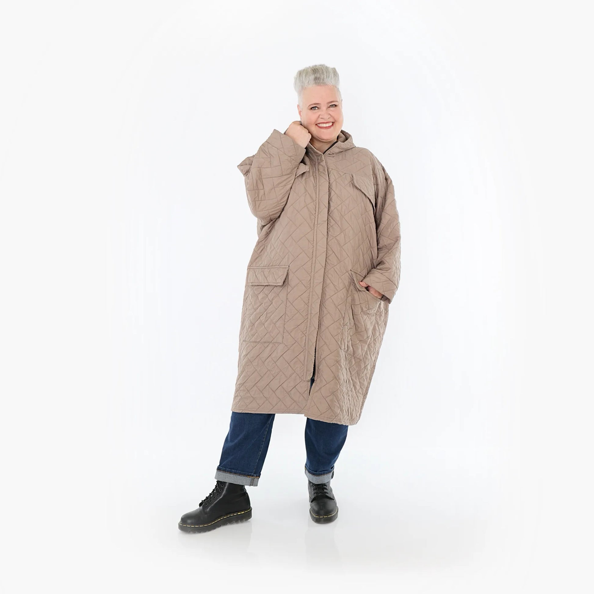 A-Form Mantel von AKH Fashion aus Materialmix, 1448.07044, Cognac, Kariert, Schick, Schick