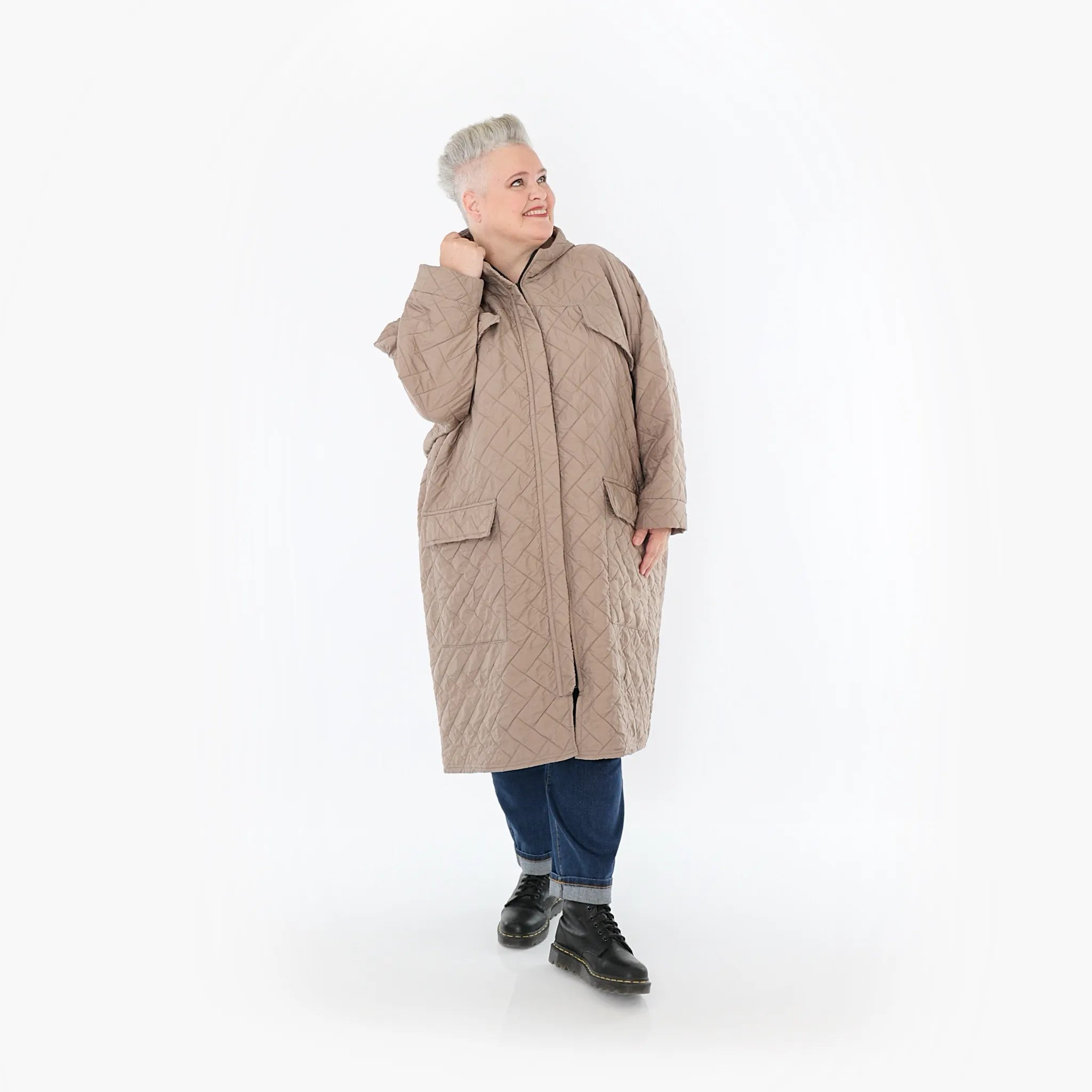  A-Form Mantel von AKH Fashion aus Materialmix, 1448.07044, Cognac, Kariert, Schick, Schick