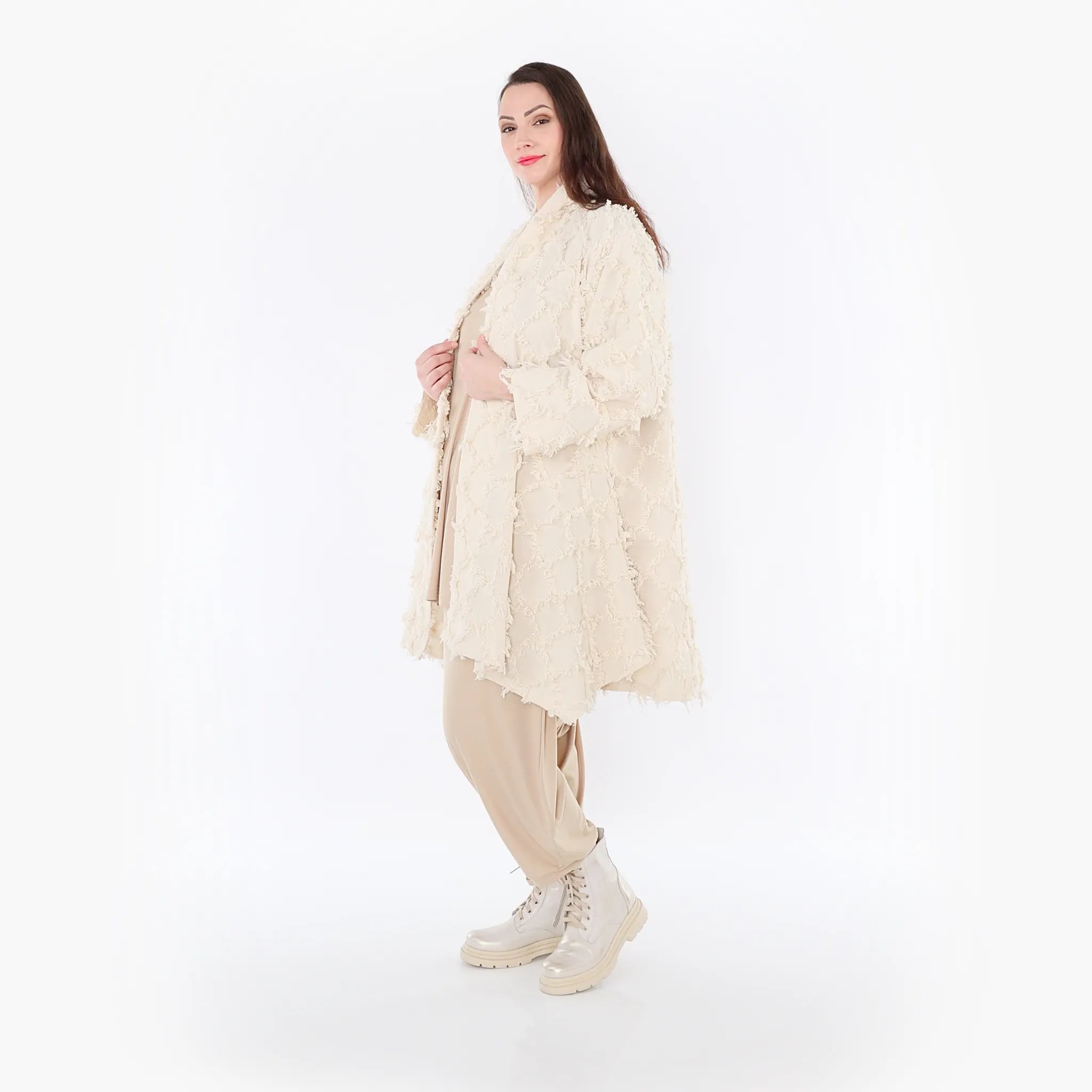  A-Form Mantel von AKH Fashion aus Baumwolle, 1449.07040, Beige, Raute, Schick, Modern
