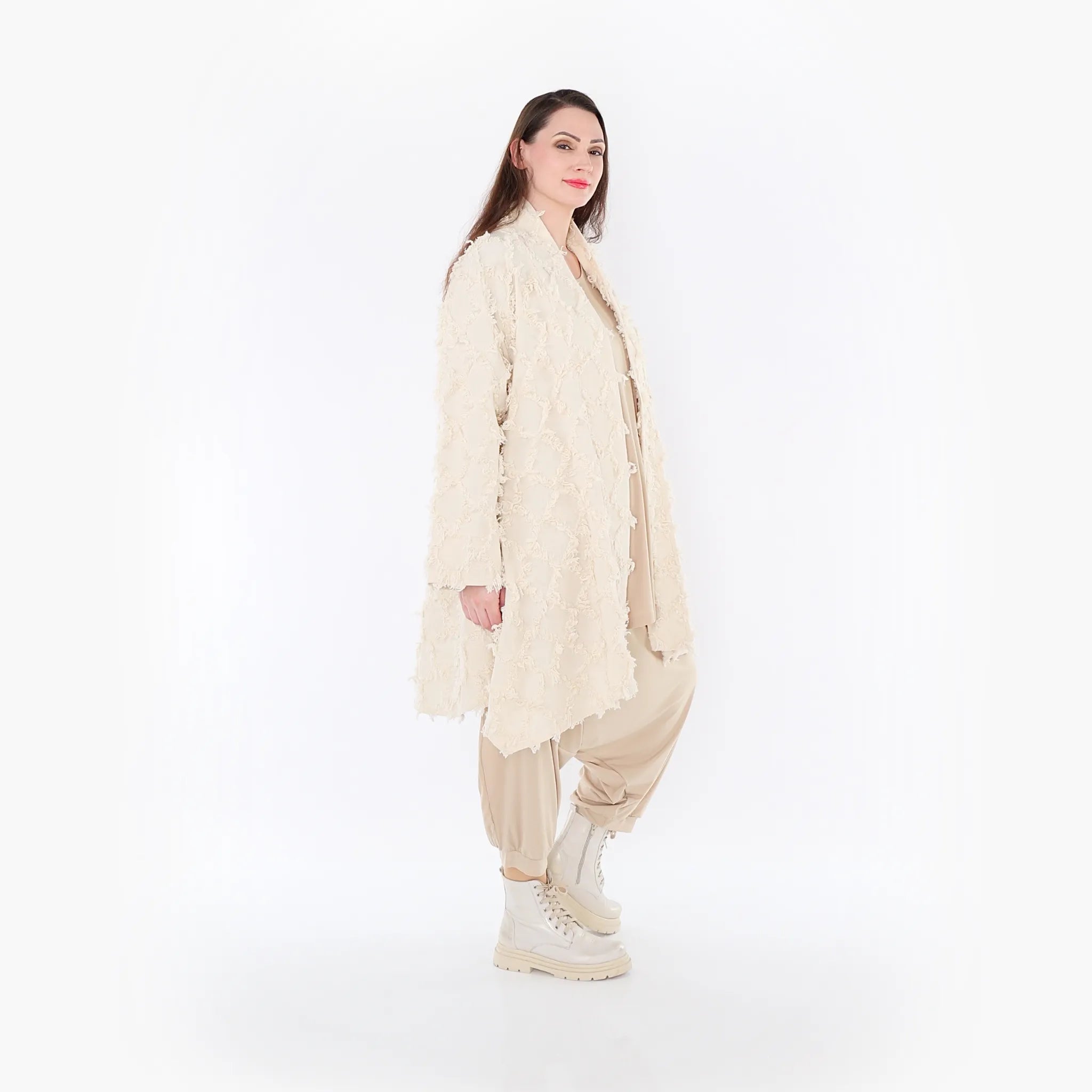  A-Form Mantel von AKH Fashion aus Baumwolle, 1449.07040, Beige, Raute, Schick, Modern