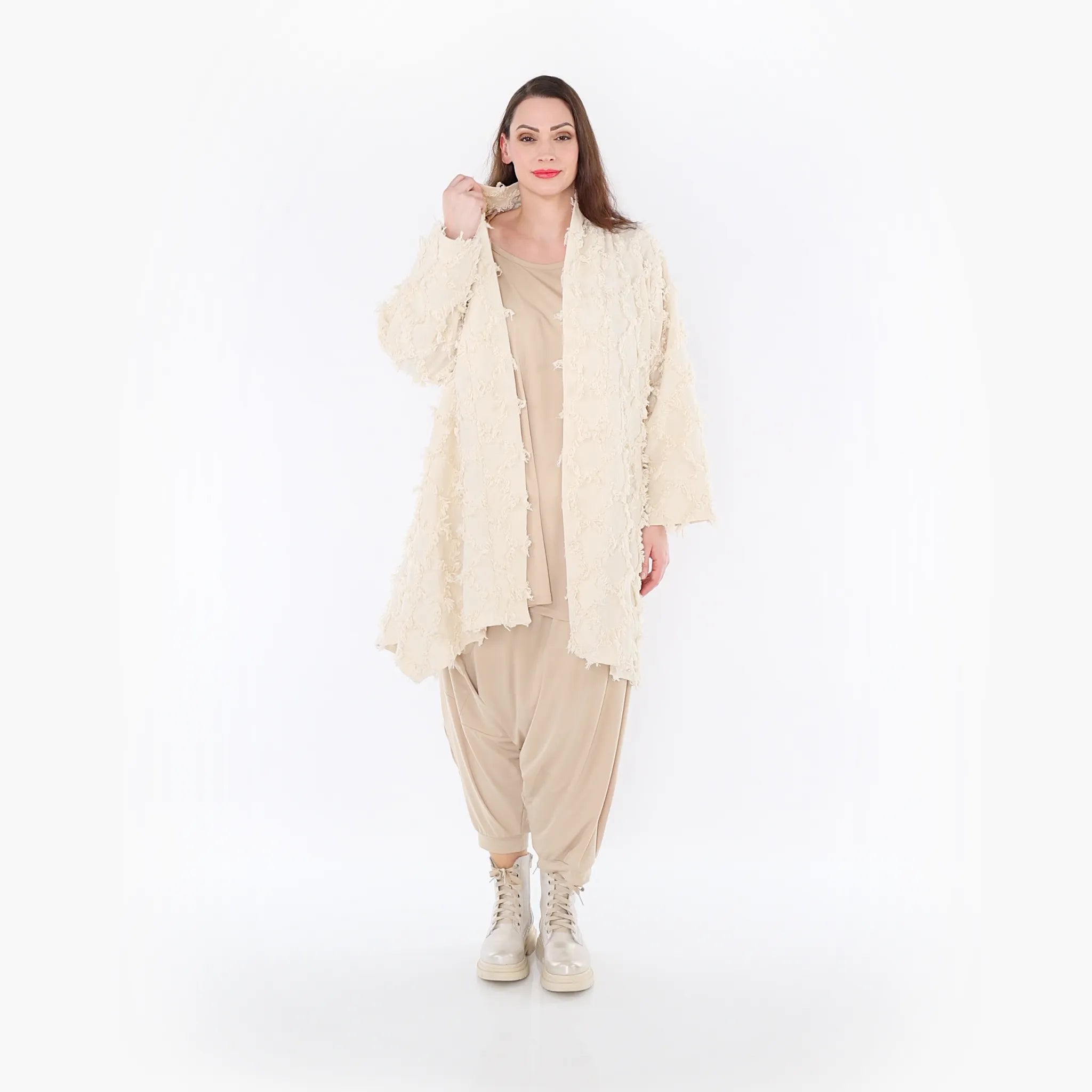  A-Form Mantel von AKH Fashion aus Baumwolle, 1449.07040, Beige, Raute, Schick, Modern