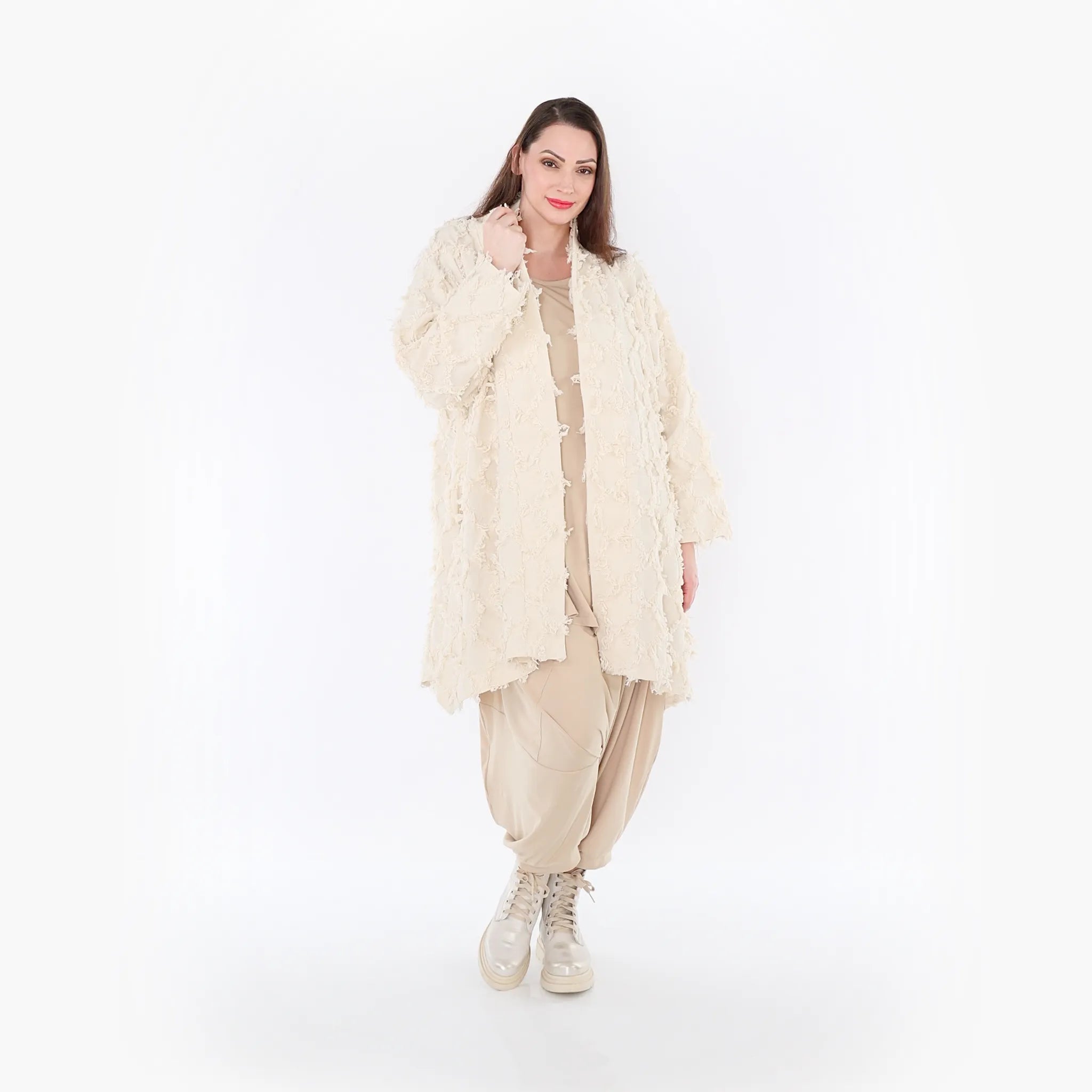  A-Form Mantel von AKH Fashion aus Baumwolle, 1449.07040, Beige, Raute, Schick, Modern