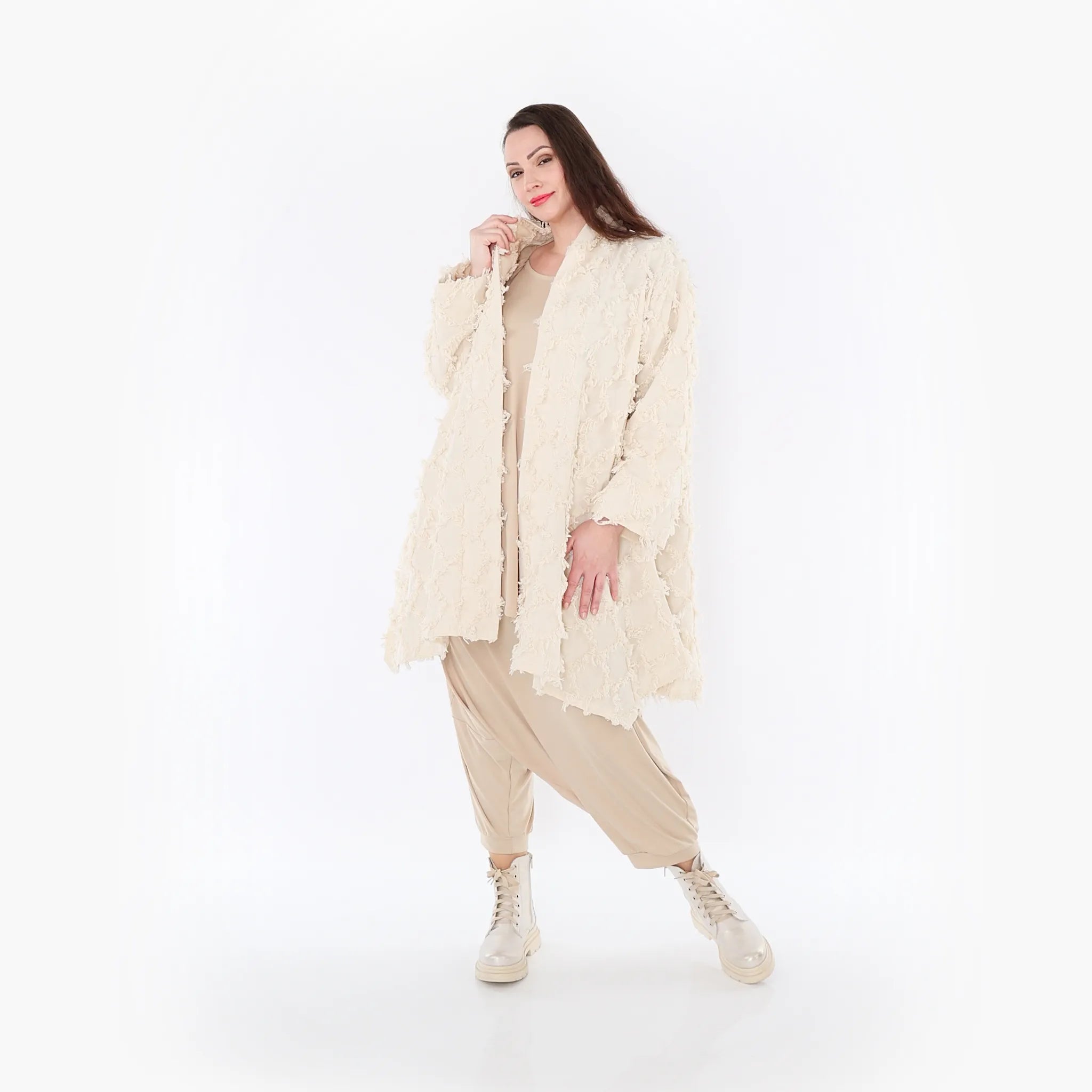  A-Form Mantel von AKH Fashion aus Baumwolle, 1449.07040, Beige, Raute, Schick, Modern