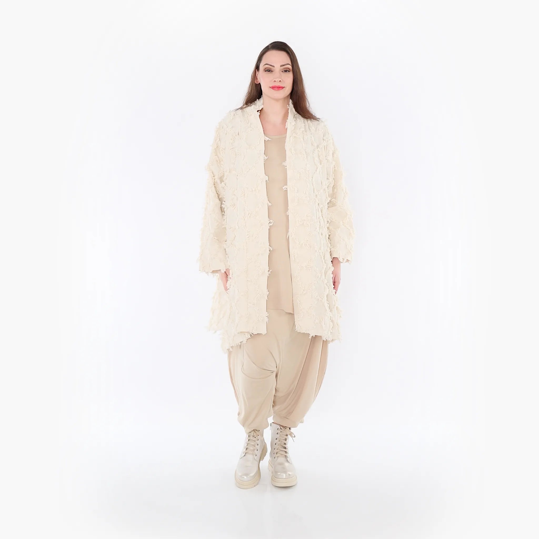  A-Form Mantel von AKH Fashion aus Baumwolle, 1449.07040, Beige, Raute, Schick, Modern