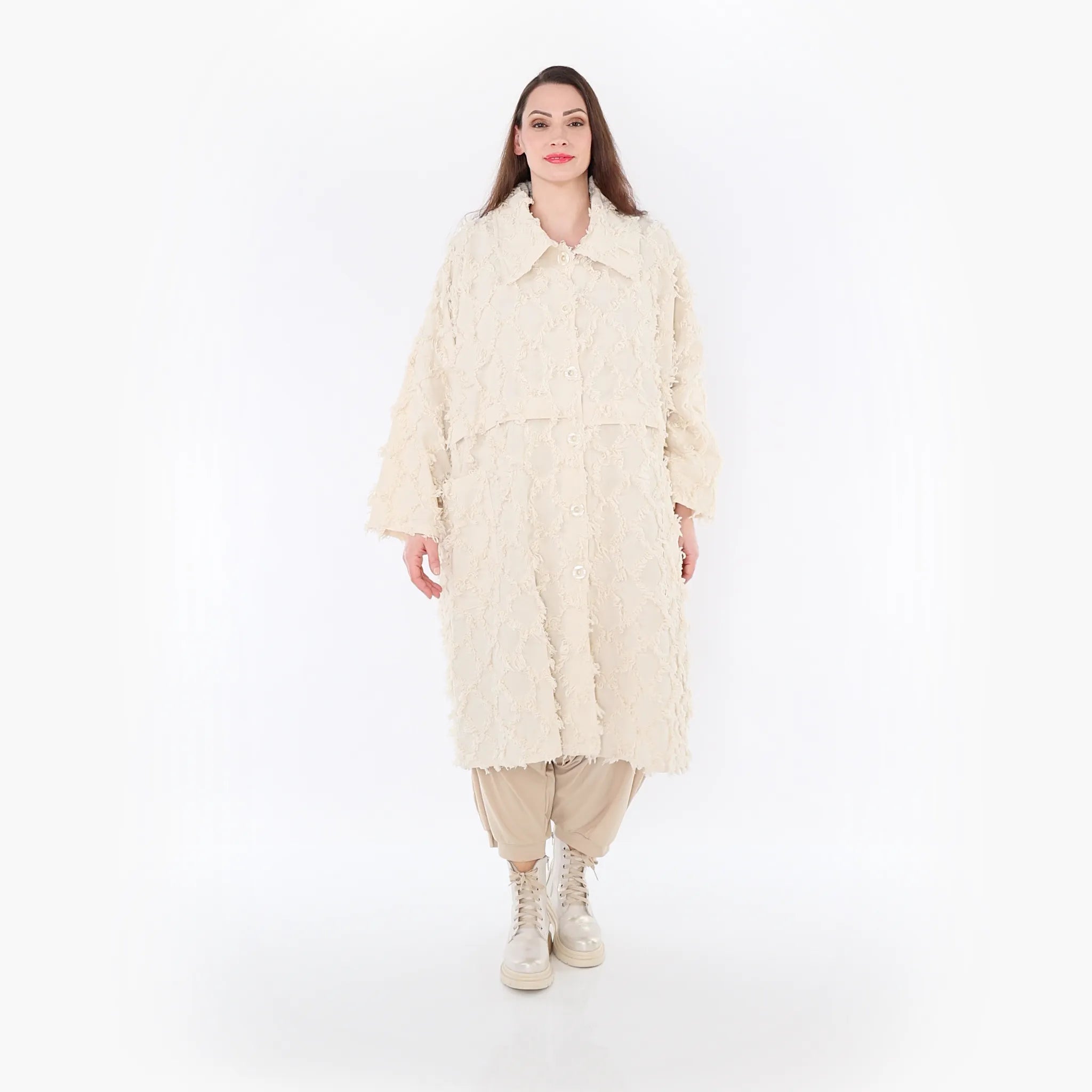  AKH Fashion Mantel in gerader Form, aus Baumwolle, 1449.07041, Beige, Raute, Schick