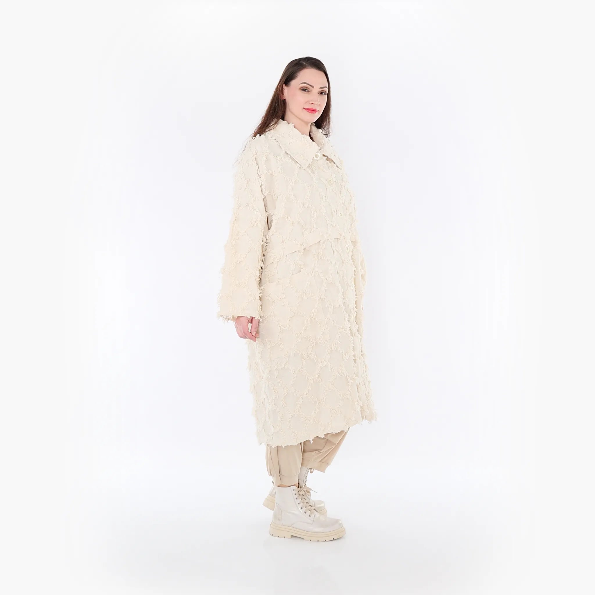  AKH Fashion Mantel in gerader Form, aus Baumwolle, 1449.07041, Beige, Raute, Schick