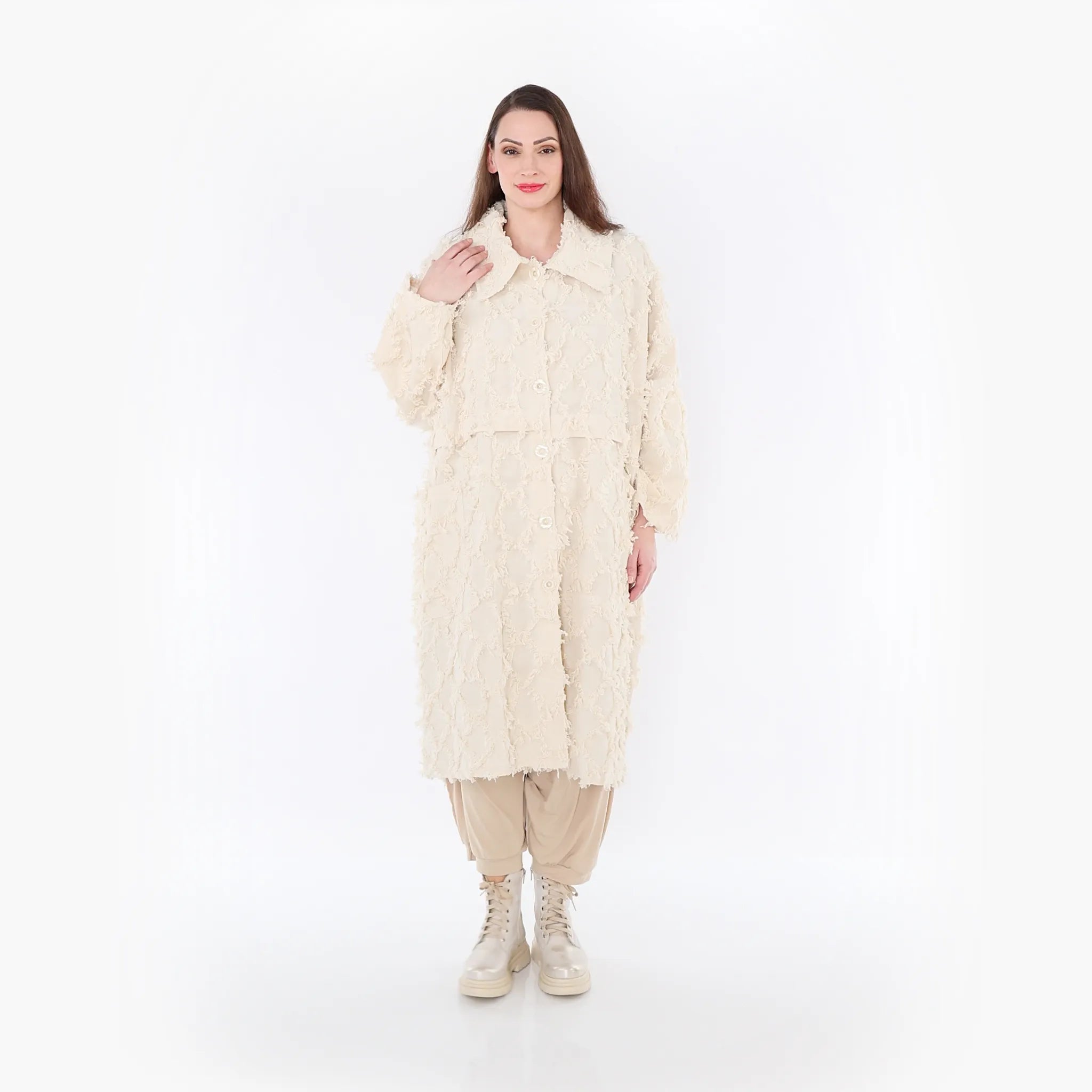  AKH Fashion Mantel in gerader Form, aus Baumwolle, 1449.07041, Beige, Raute, Schick
