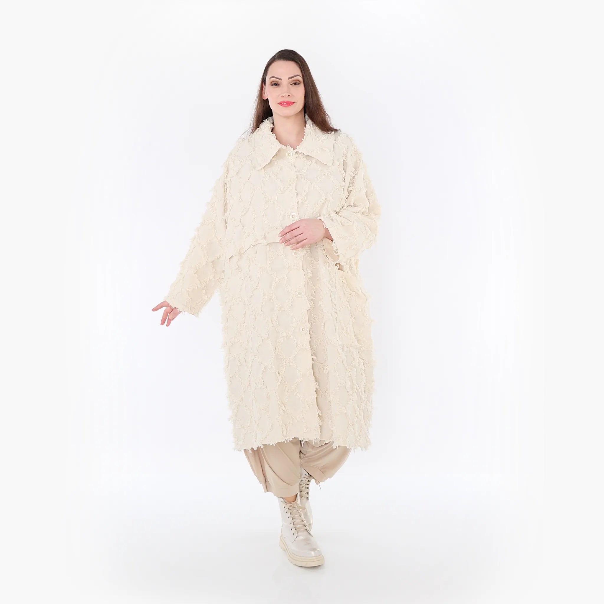  AKH Fashion Mantel in gerader Form, aus Baumwolle, 1449.07041, Beige, Raute, Schick