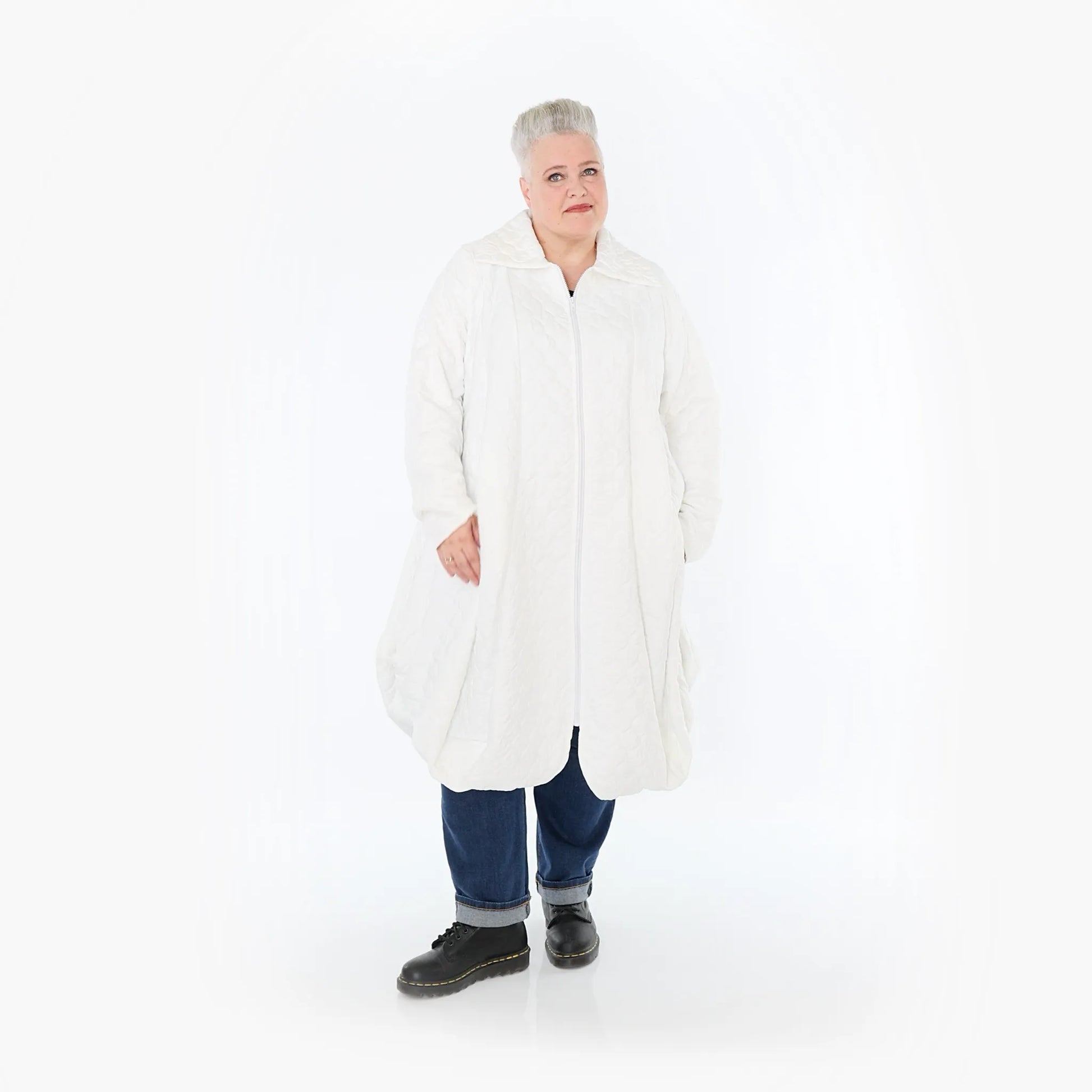 Ballonmantel von AKH Fashion aus Materialmix, 1450.00142, Weiß, Jacquard, Schick, Modern