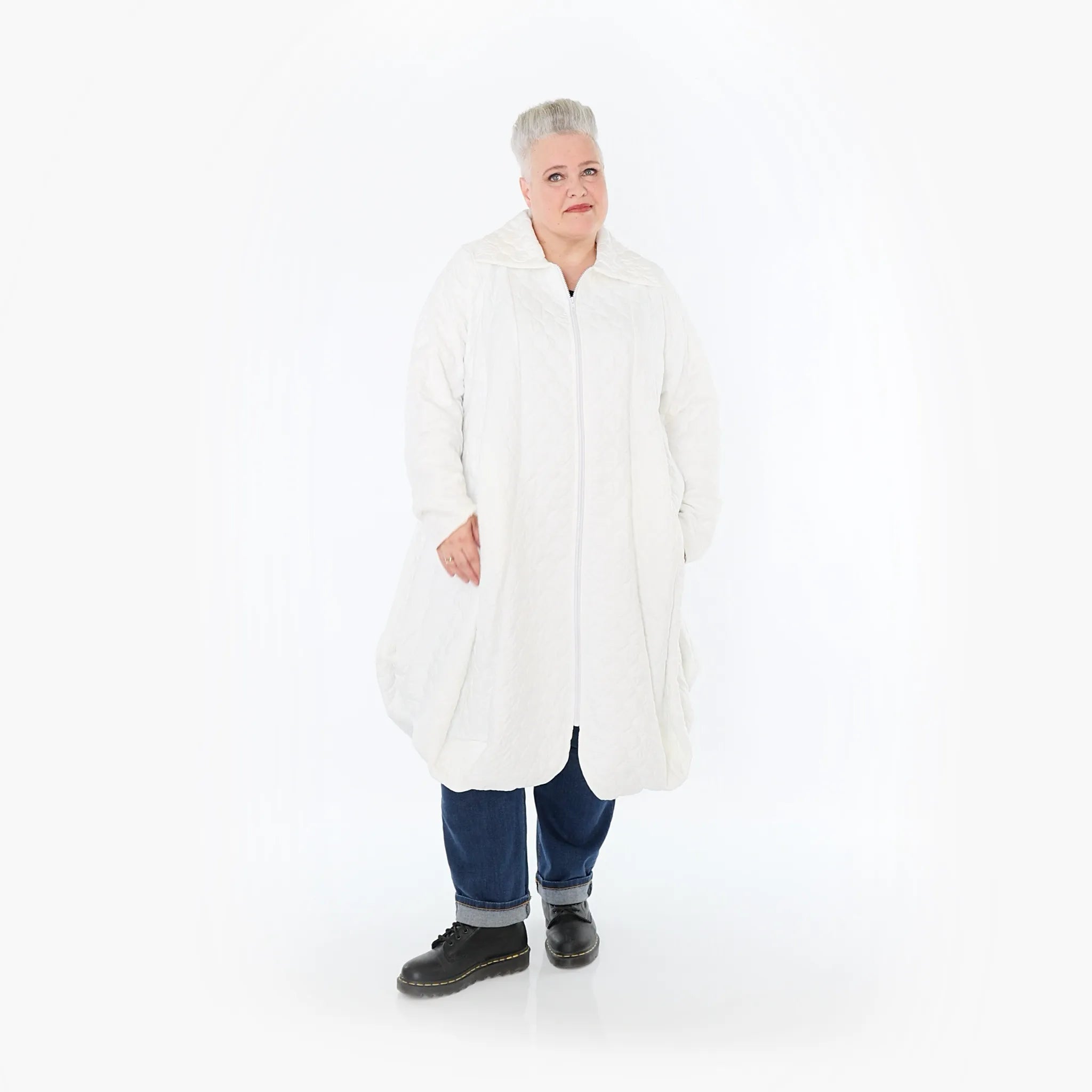  Ballonmantel von AKH Fashion aus Materialmix, 1450.00142, Weiß, Jacquard, Schick, Modern