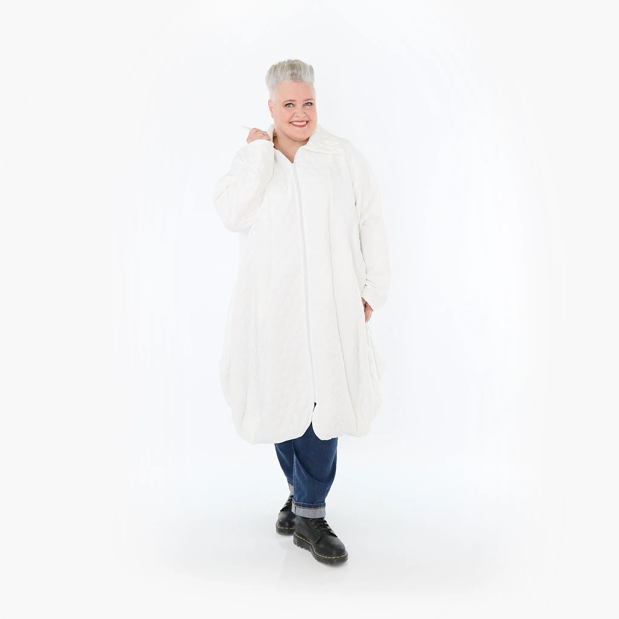  Ballonmantel von AKH Fashion aus Materialmix, 1450.00142, Weiß, Jacquard, Schick, Modern
