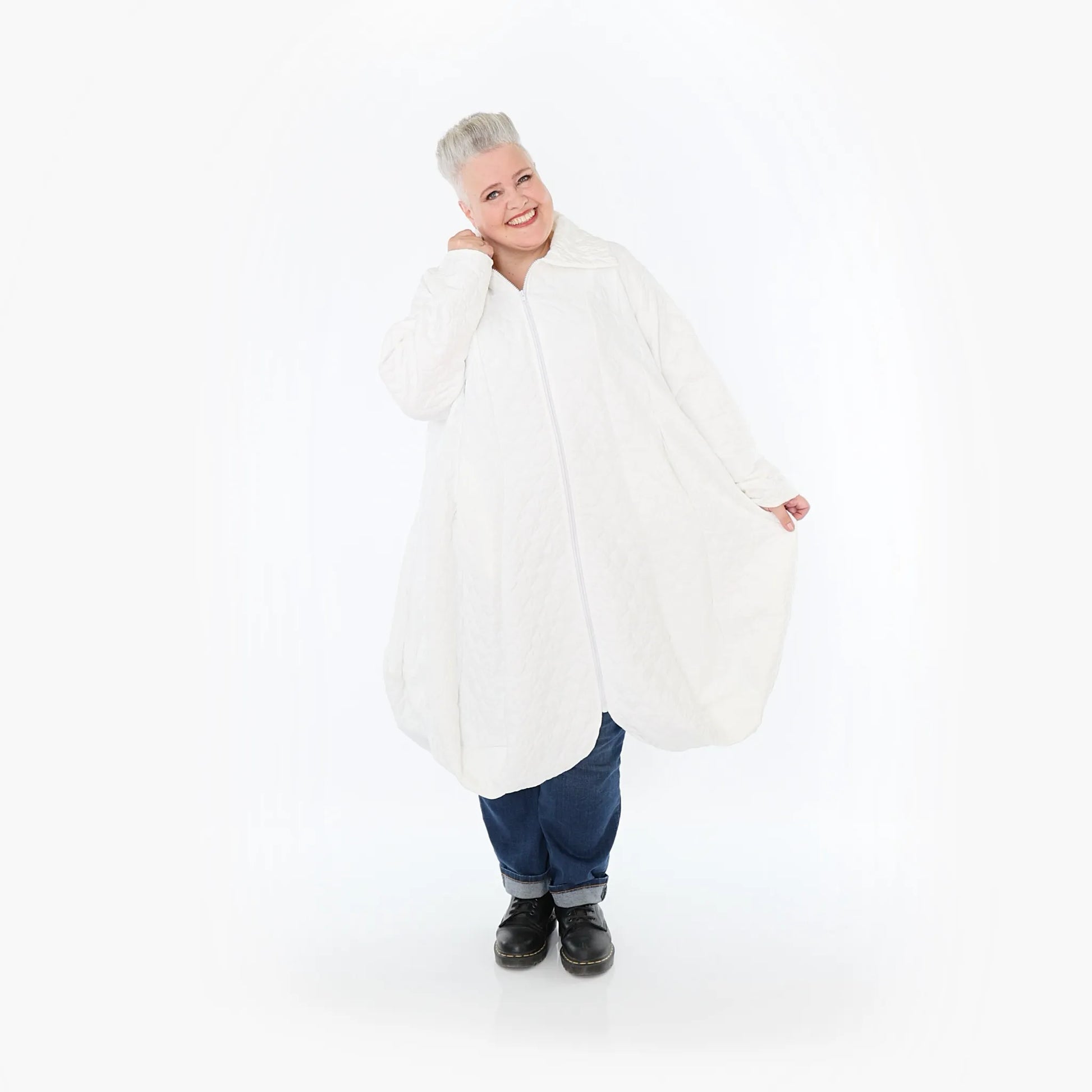  Ballonmantel von AKH Fashion aus Materialmix, 1450.00142, Weiß, Jacquard, Schick, Modern