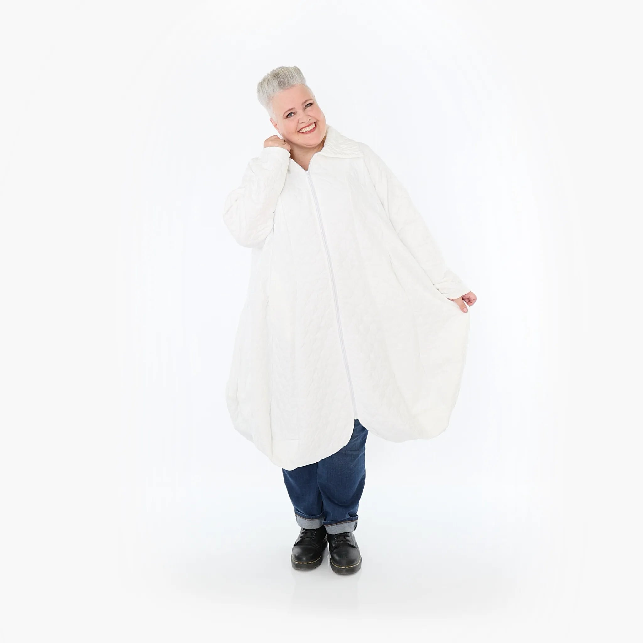  Ballonmantel von AKH Fashion aus Materialmix, 1450.00142, Weiß, Jacquard, Schick, Modern
