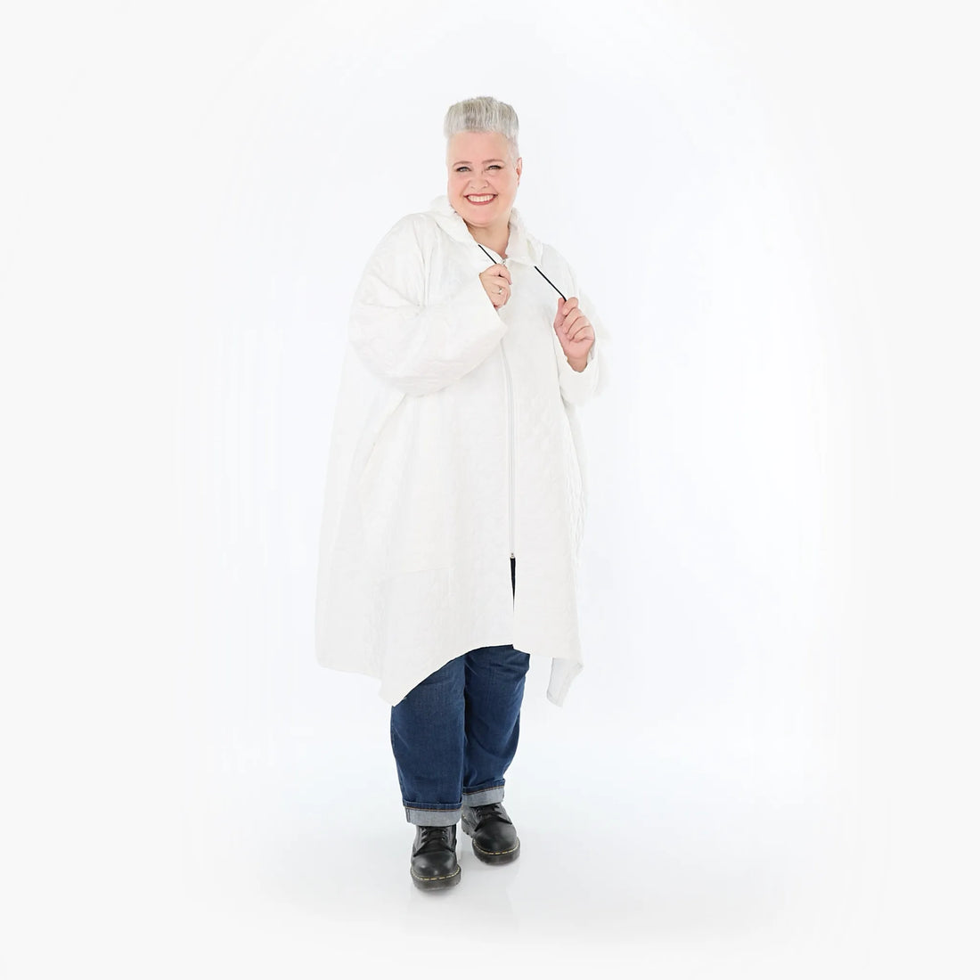  A-Form Mantel von AKH Fashion aus Materialmix, 1450.07043, Weiß, Jacquard, Schick, Modern