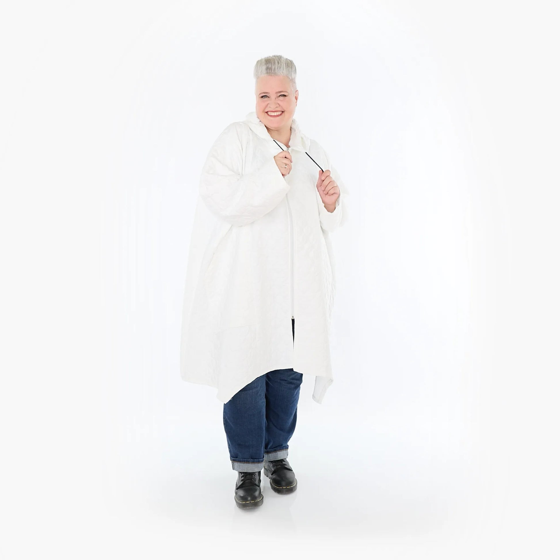  A-Form Mantel von AKH Fashion aus Materialmix, 1450.07043, Weiß, Jacquard, Schick, Modern