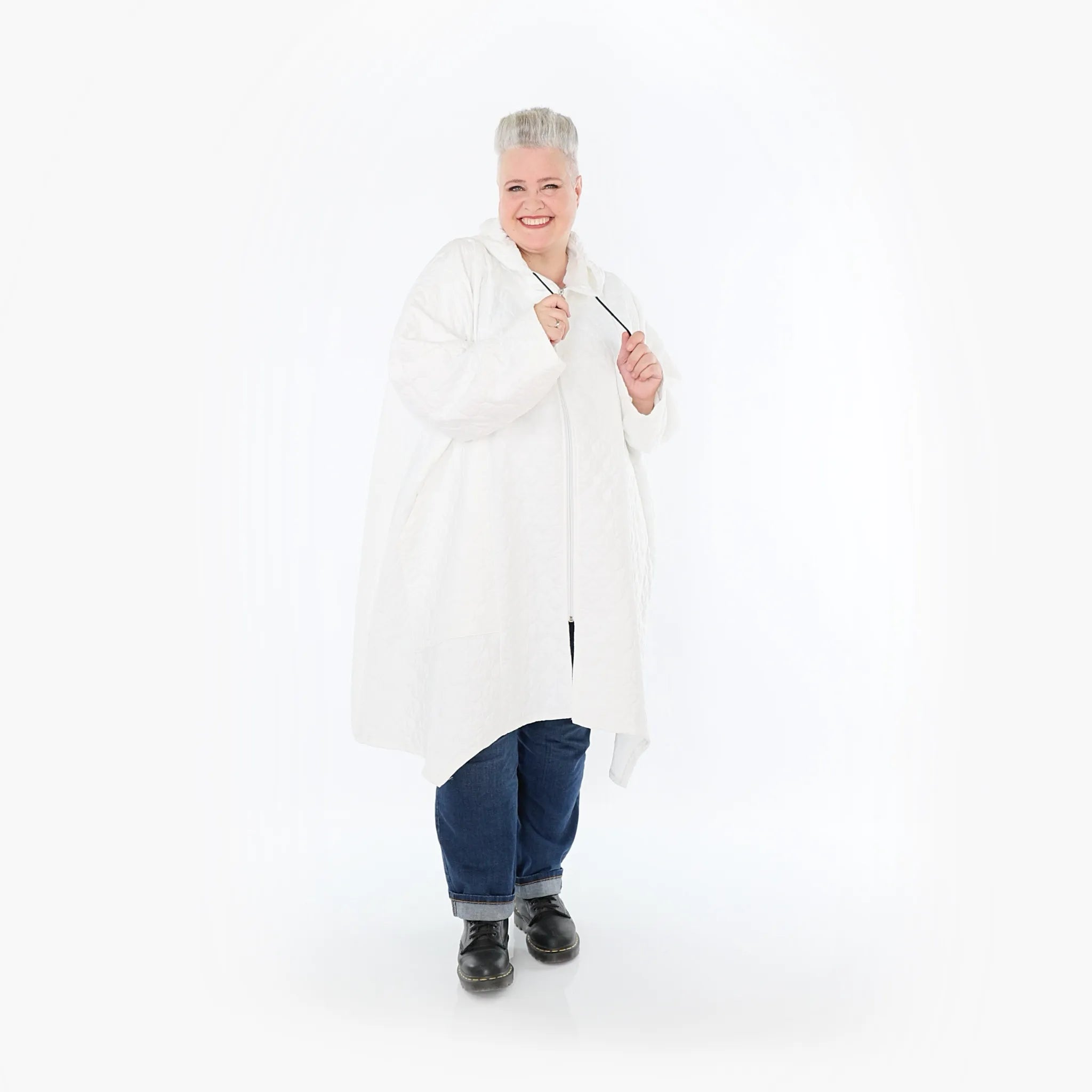  A-Form Mantel von AKH Fashion aus Materialmix, 1450.07043, Weiß, Jacquard, Schick, Modern