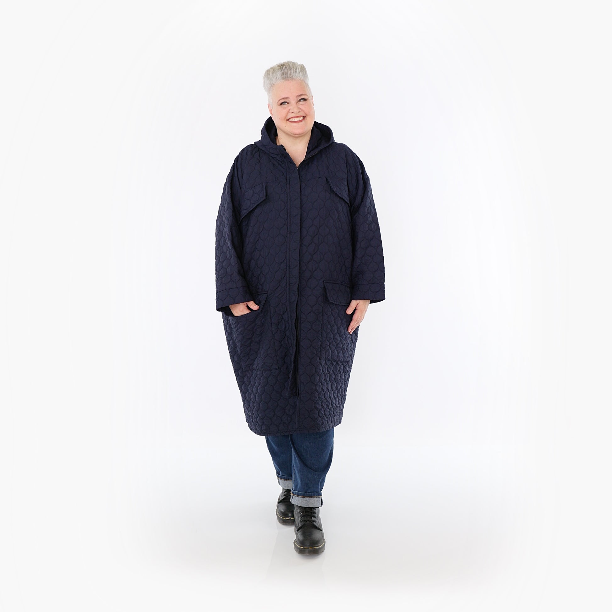  AKH Fashion Mantel in gerader Form, aus Materialmix, 1450.07044, Navy, Jacquard, Schick