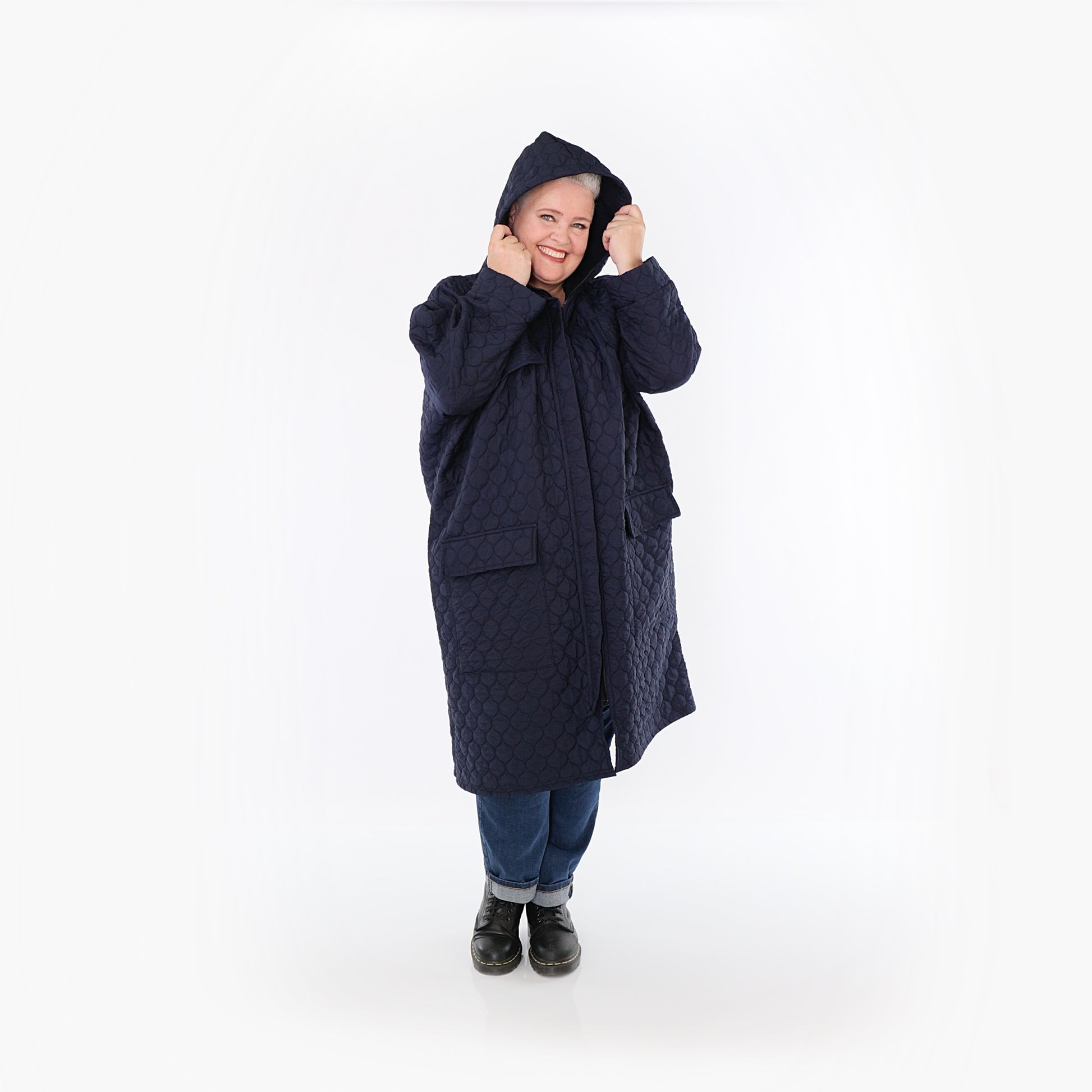  AKH Fashion Mantel in gerader Form, aus Materialmix, 1450.07044, Navy, Jacquard, Schick