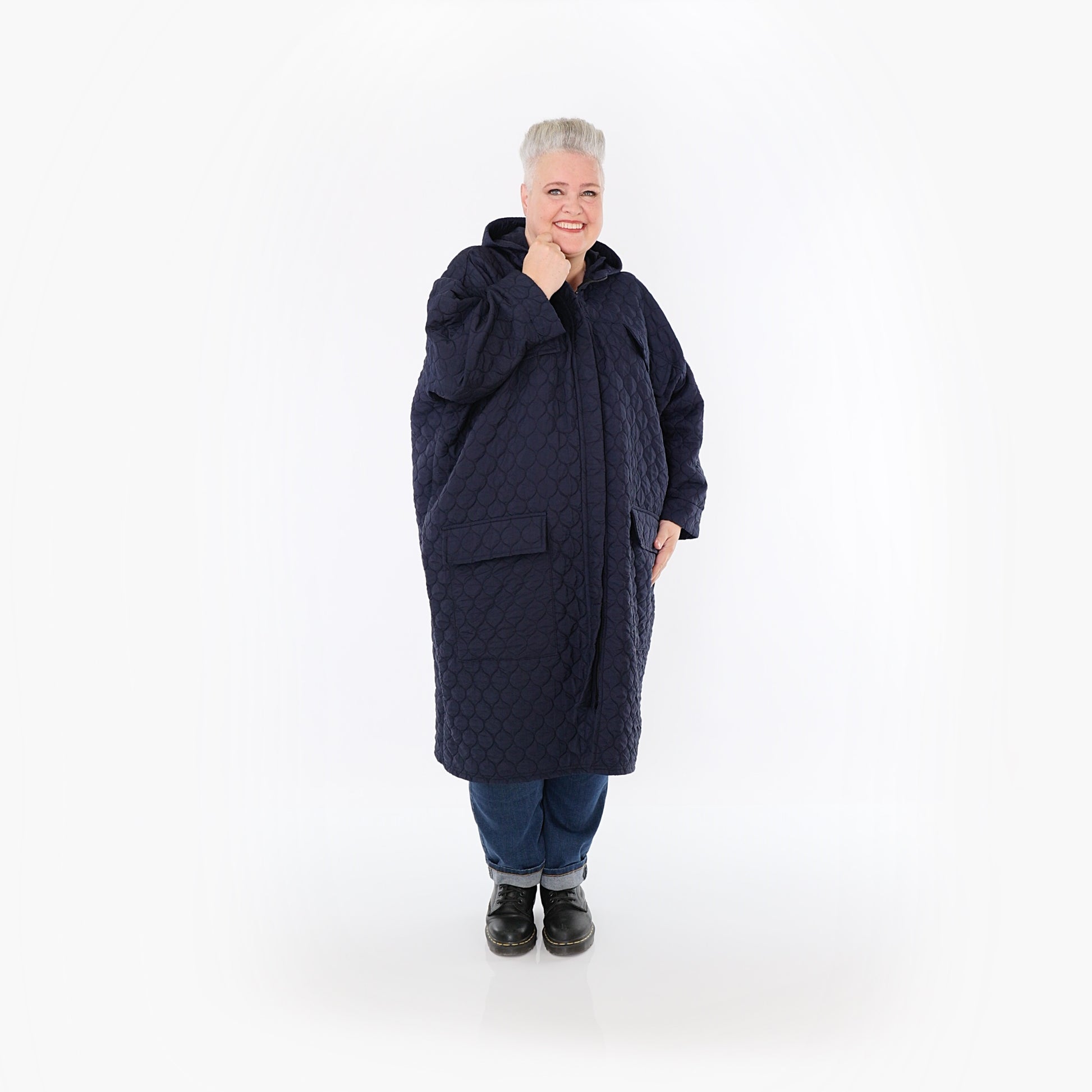  AKH Fashion Mantel in gerader Form, aus Materialmix, 1450.07044, Navy, Jacquard, Schick