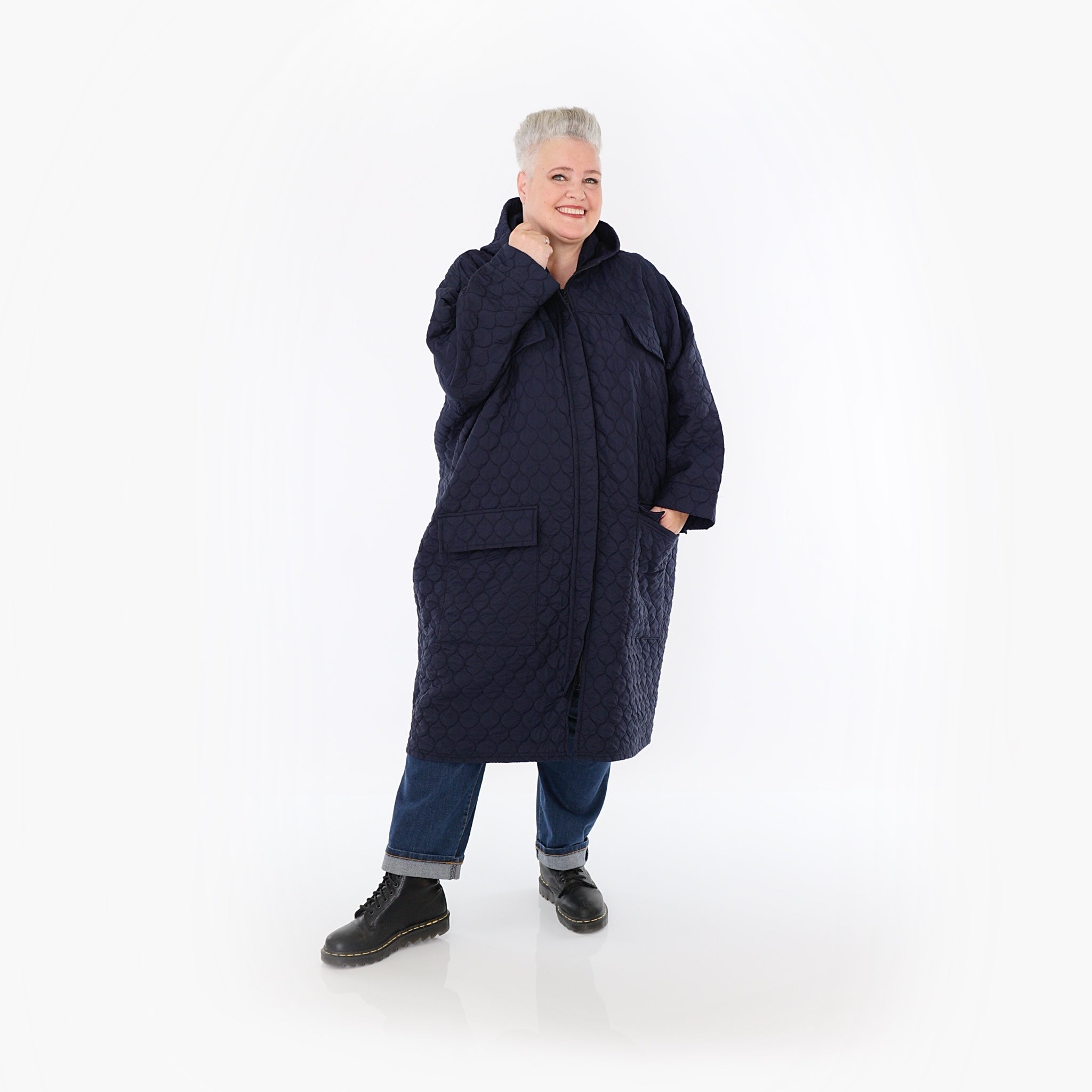  AKH Fashion Mantel in gerader Form, aus Materialmix, 1450.07044, Navy, Jacquard, Schick