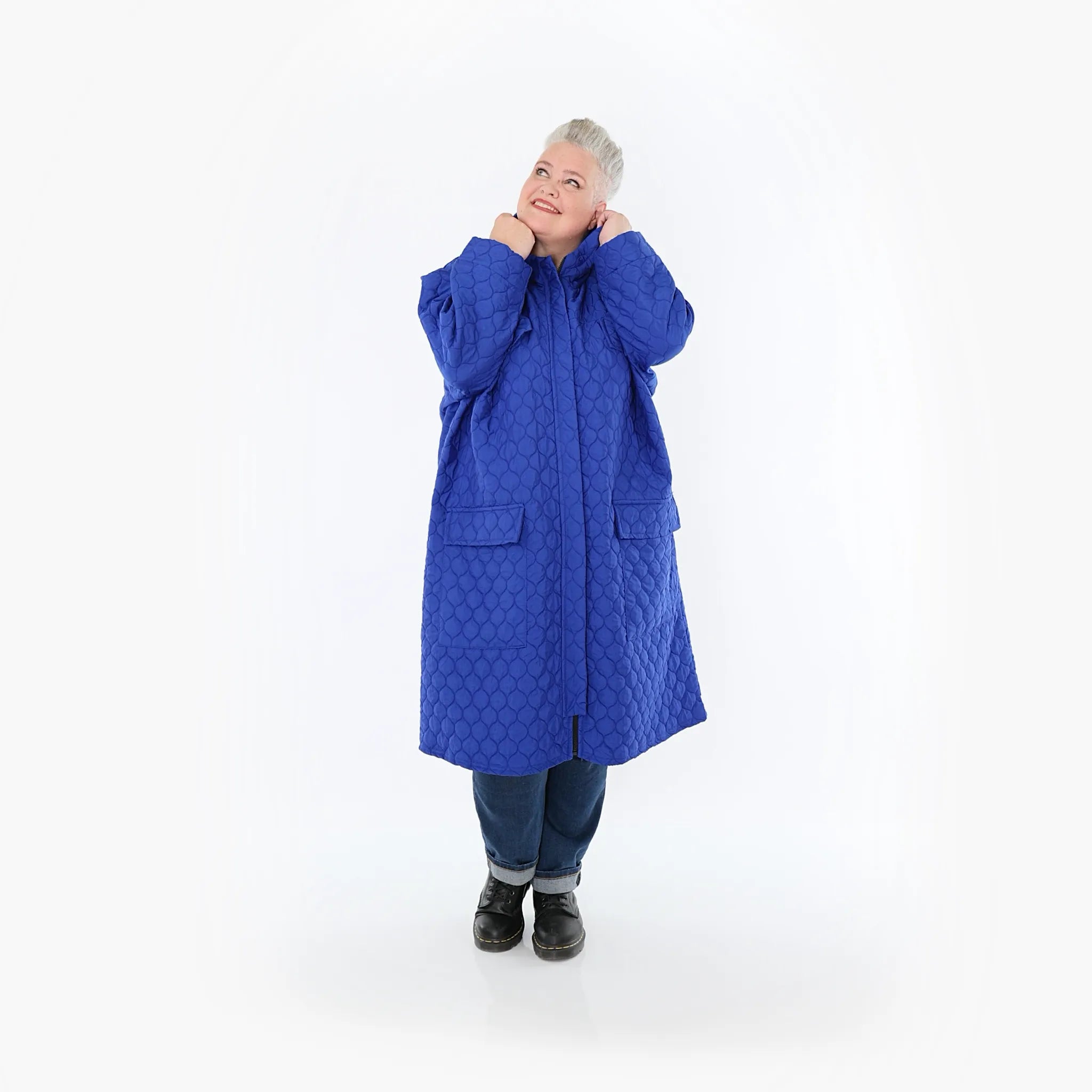  AKH Fashion Mantel in gerader Form, aus Materialmix, 1450.07044, Royalblau, Jacquard