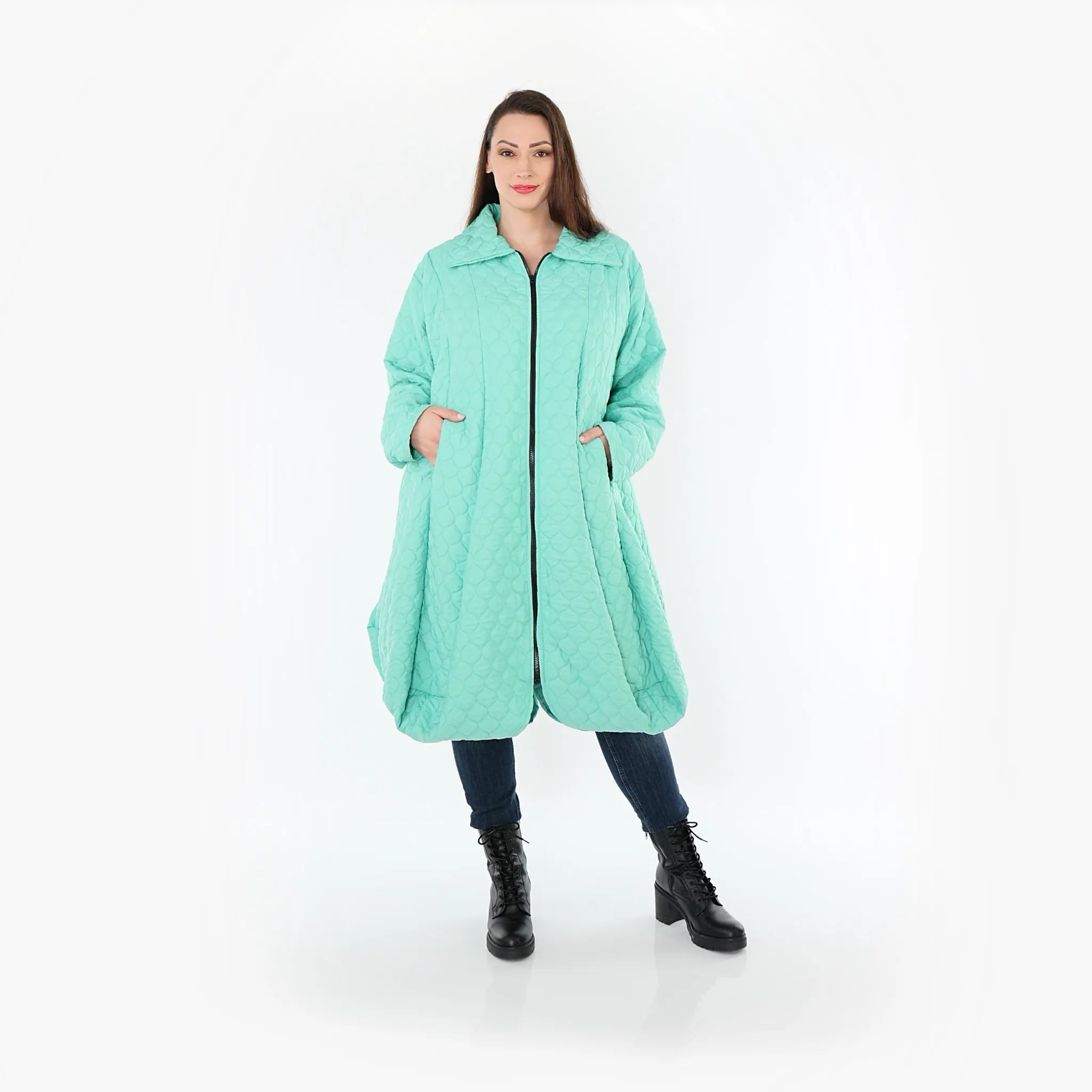  Ballonmantel von AKH Fashion aus Materialmix, 1450.00142, Mintgrün, Jacquard, Schick