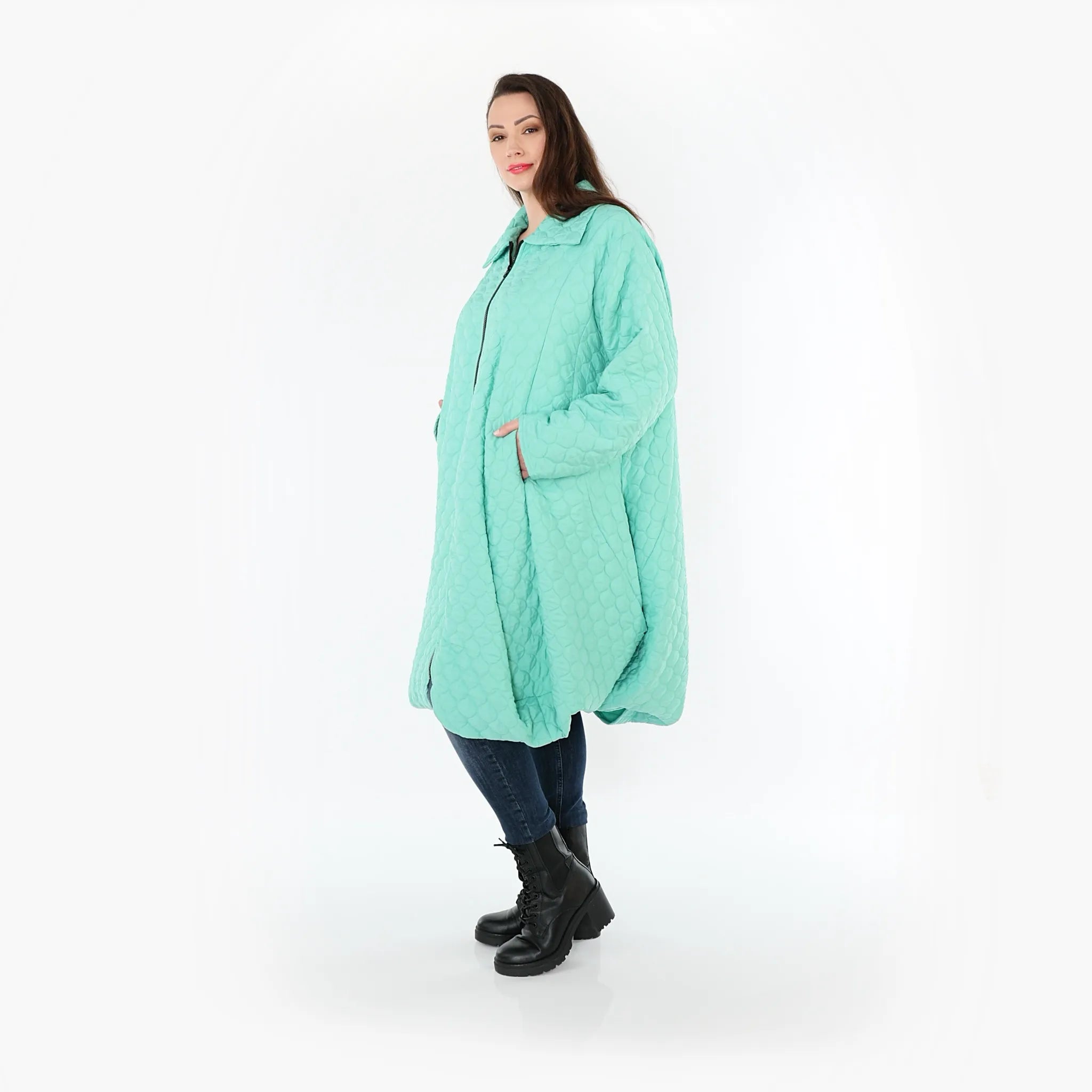  Ballonmantel von AKH Fashion aus Materialmix, 1450.00142, Mintgrün, Jacquard, Schick