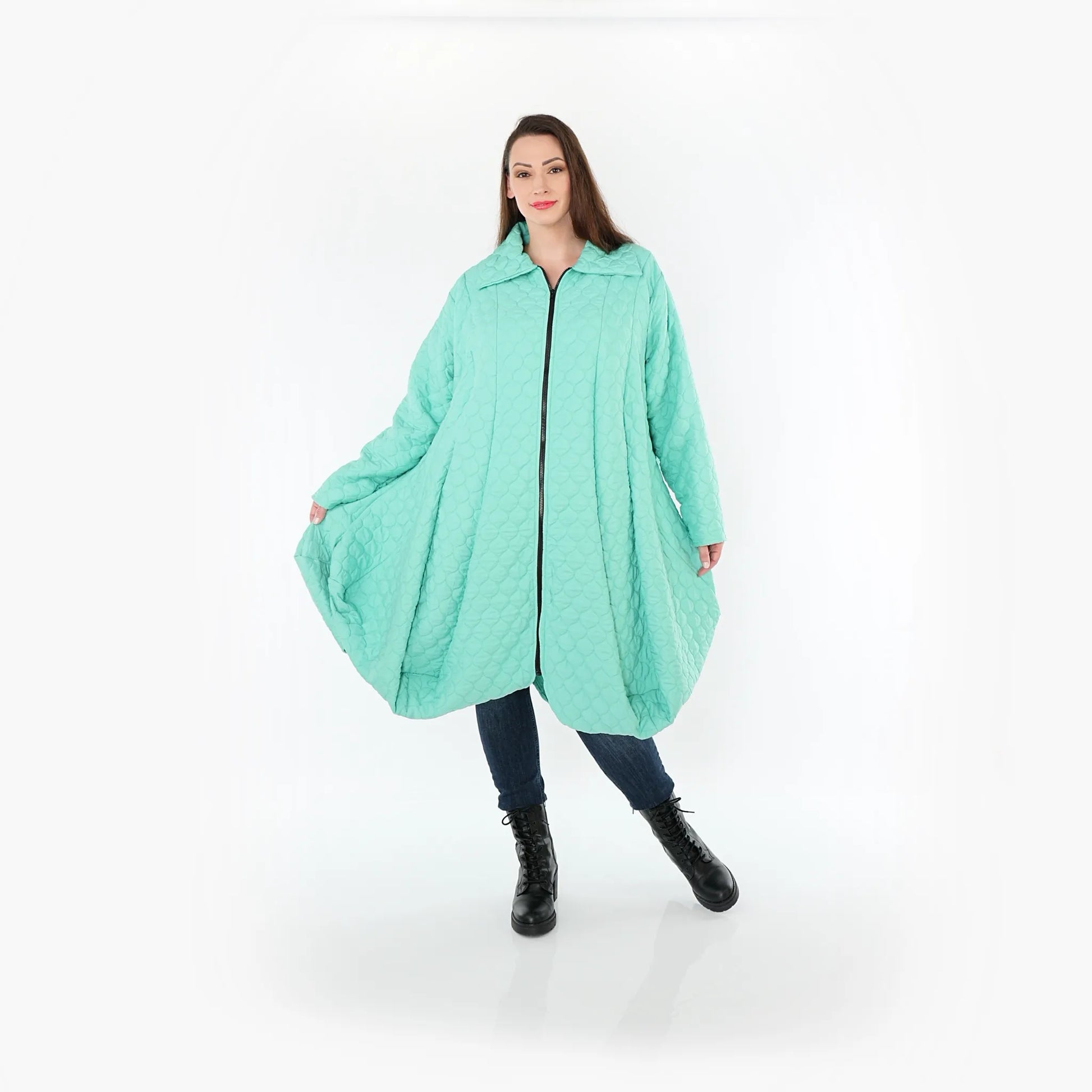  Ballonmantel von AKH Fashion aus Materialmix, 1450.00142, Mintgrün, Jacquard, Schick